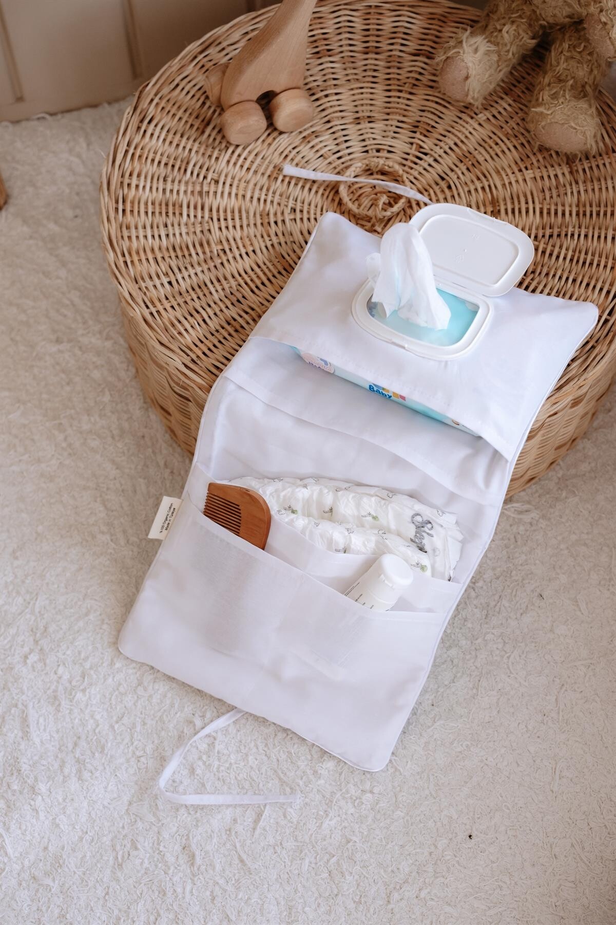 Islak Mendil & Bez Çantası - Bebek Mavisi Çizgili