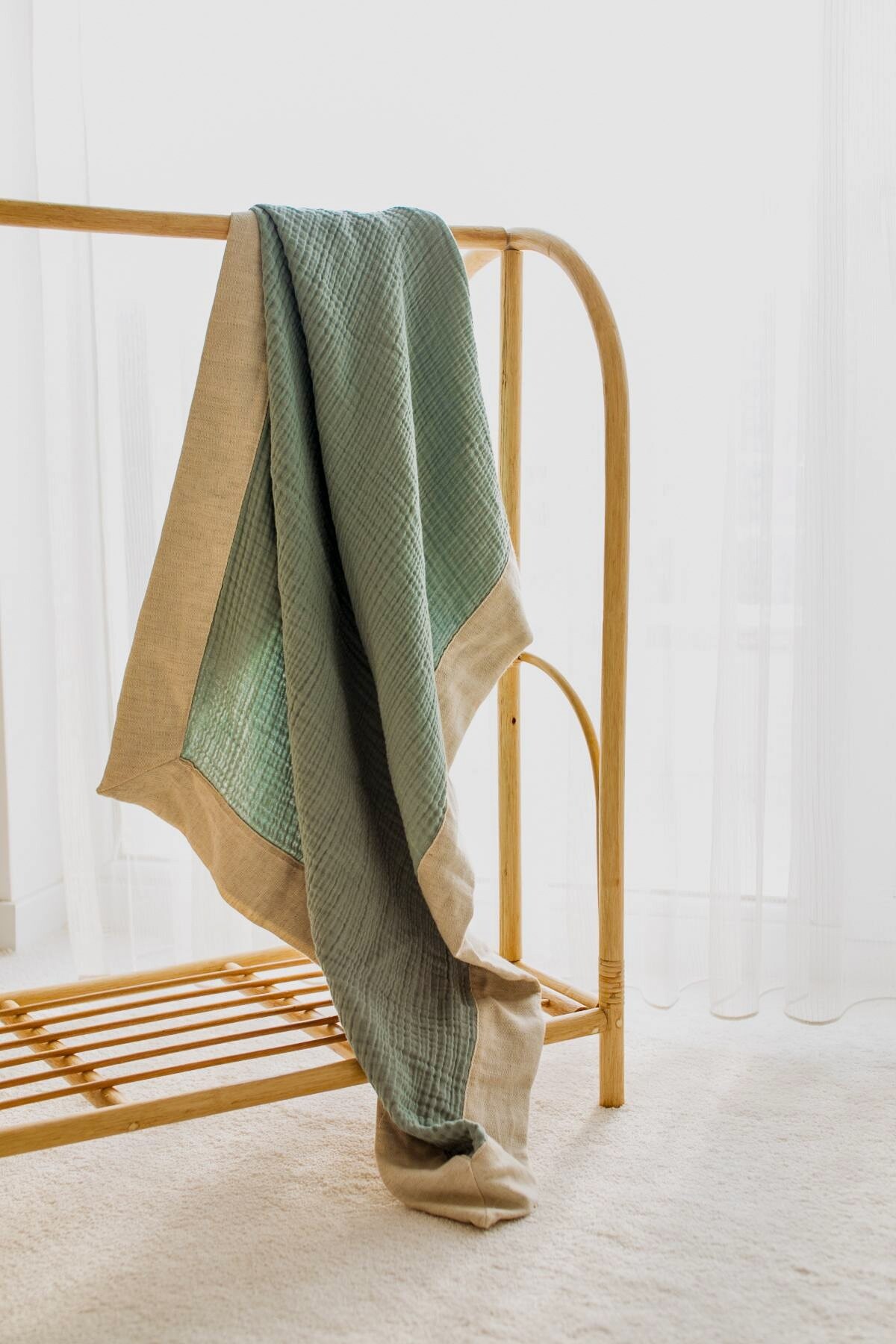 Linen Detailed Muslin Cover - Mint