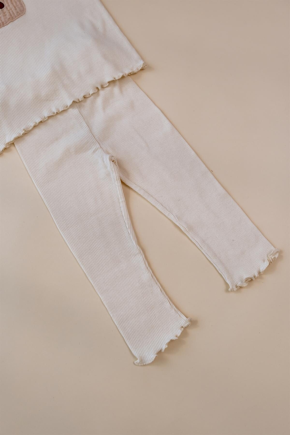 Nakışlı Ve Cepli Müslin Bebek Ribana Takımı - Bej