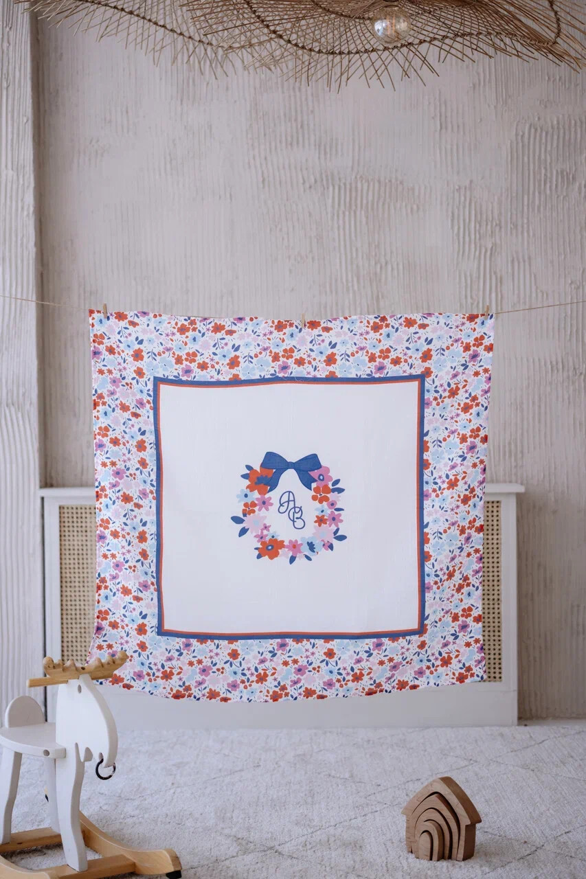 Çift Katlı Müslin Bebek Örtüsü - Minik Çiçekler / Kırmızı