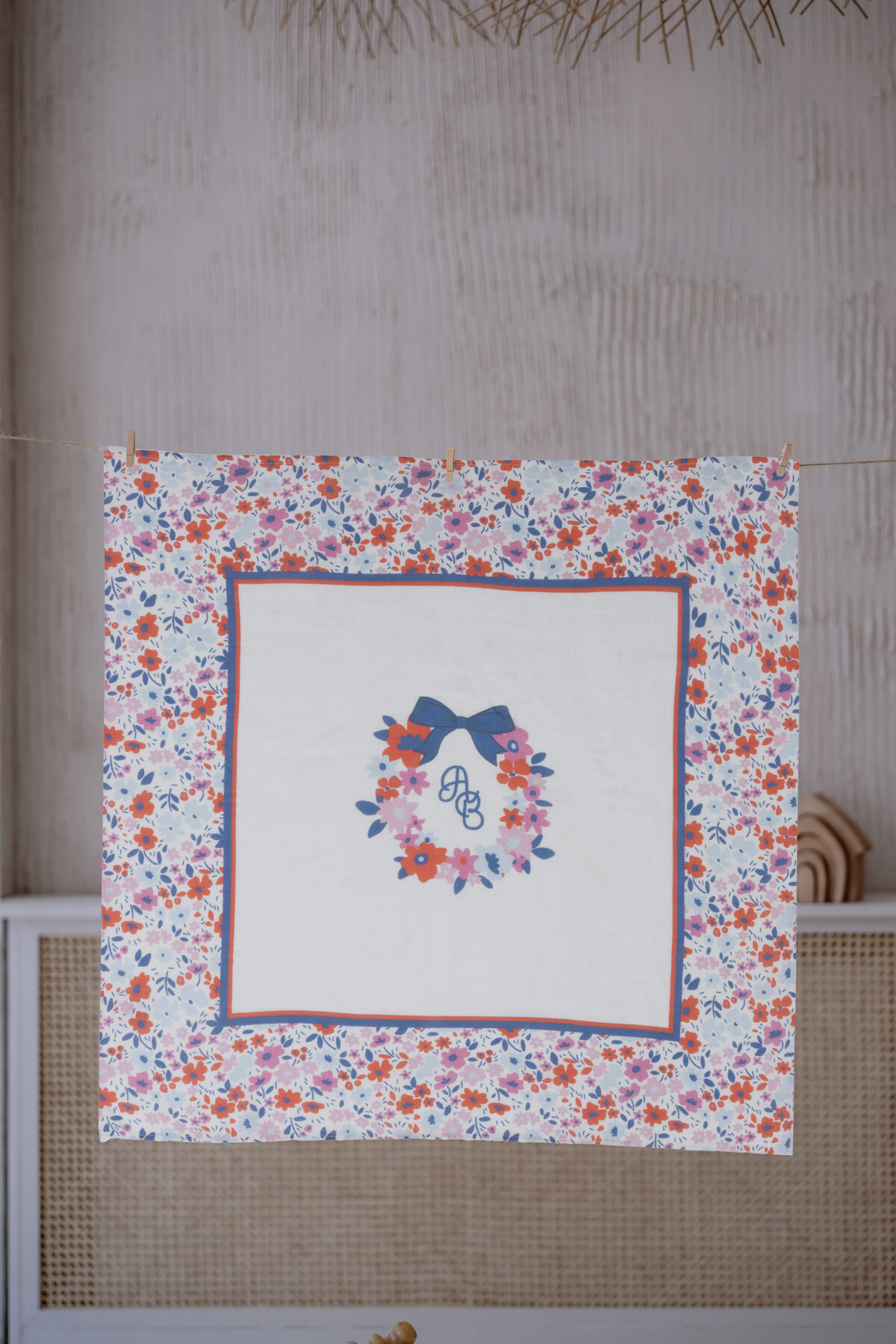 Çift Taraflı Bebek Battaniyesi - Minik Çiçekler/Kırmızı