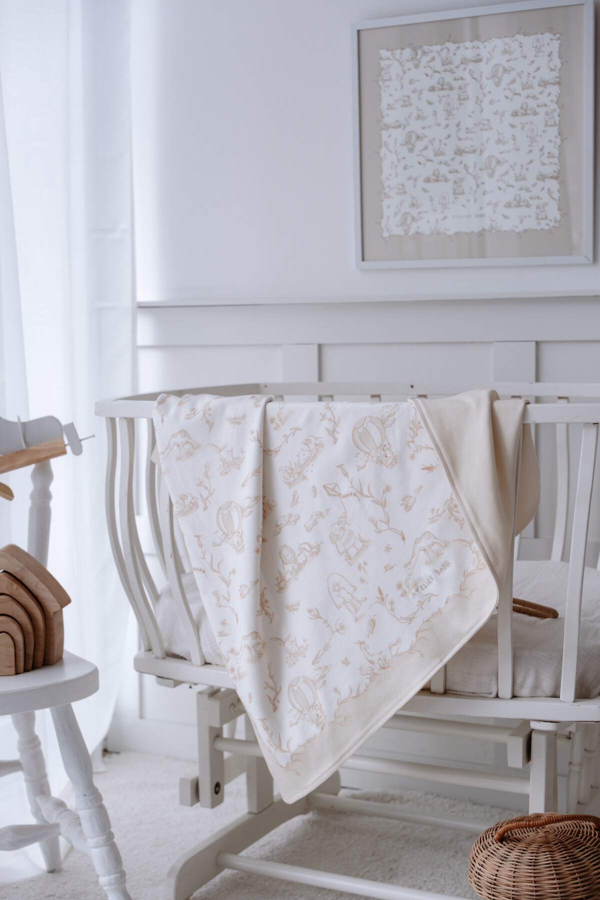 Double Sided Blanket - Toile De Jouy / Beige