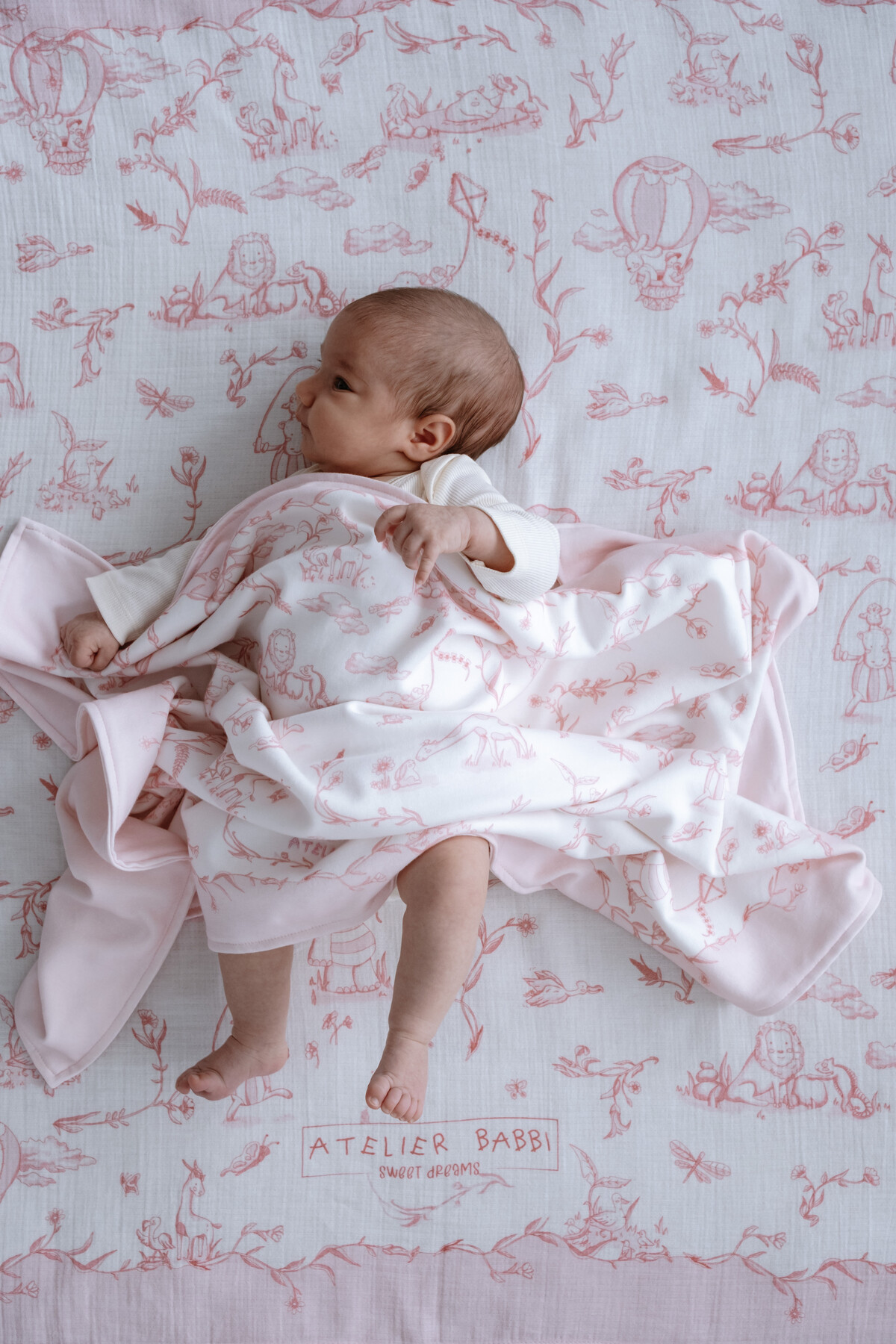 Double Sided Blanket - Toile De Jouy / Pink
