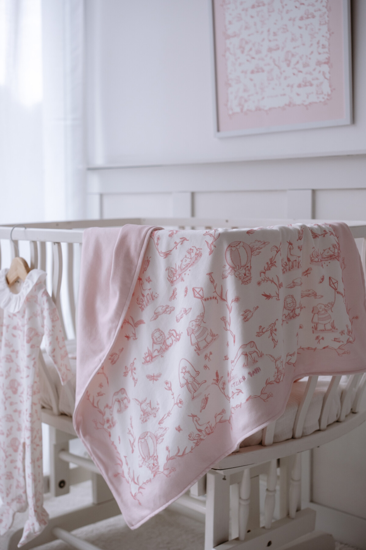 Double Sided Blanket - Toile De Jouy / Pink