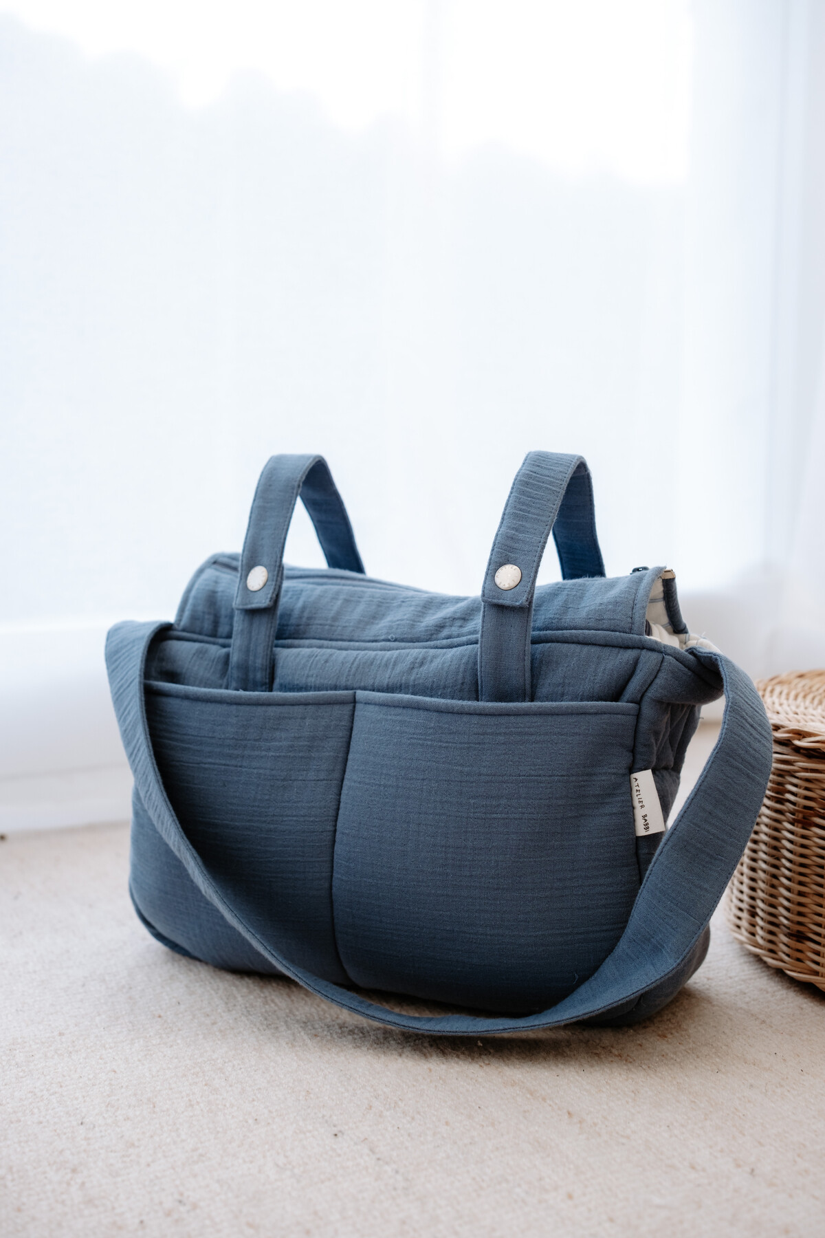 Muslin Mother Bag  - Ribbon / Indigo