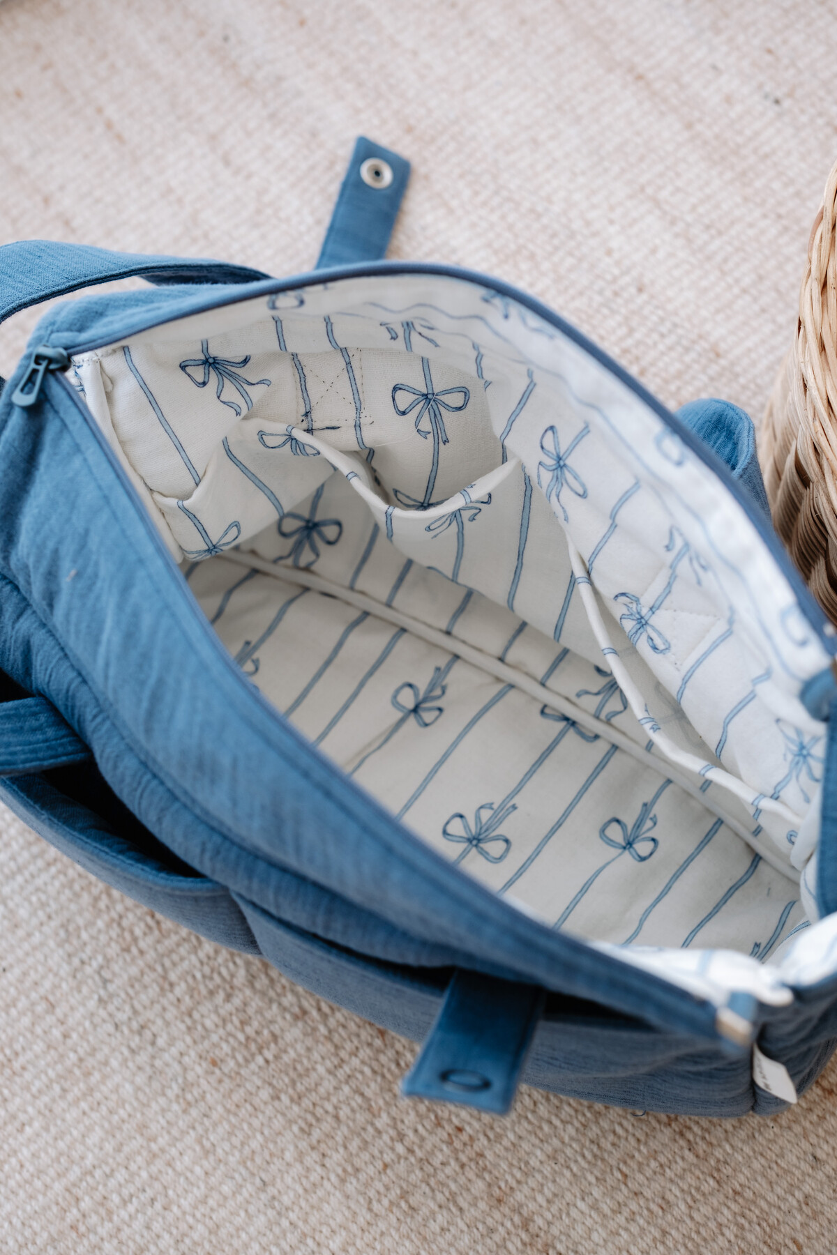 Muslin Mother Bag  - Ribbon / Indigo