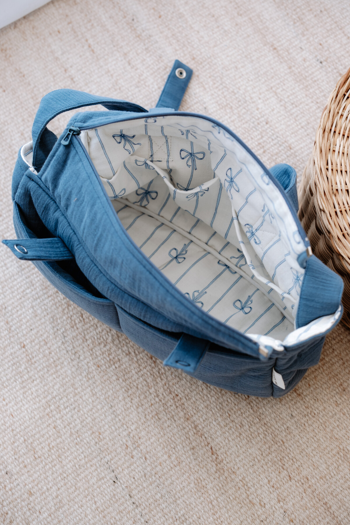 Muslin Mother Bag  - Ribbon / Indigo