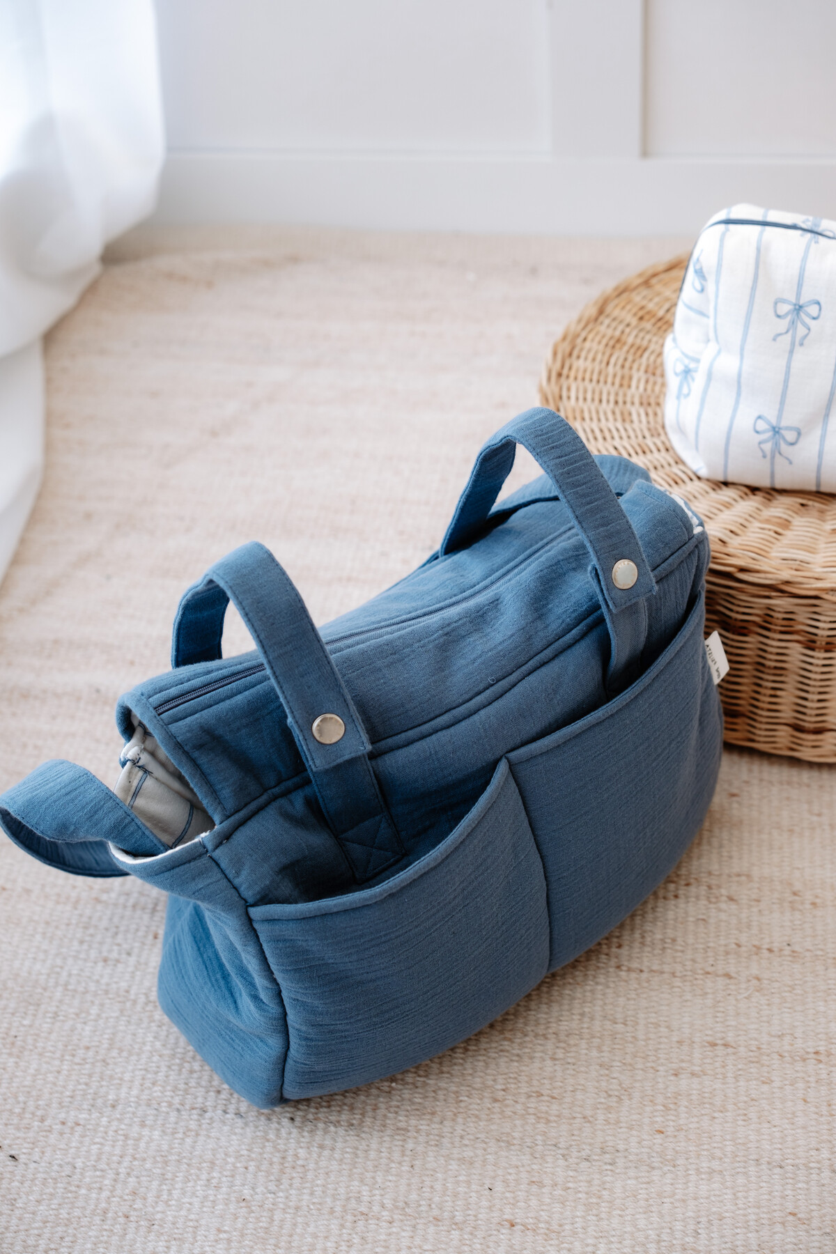 Muslin Mother Bag  - Ribbon / Indigo