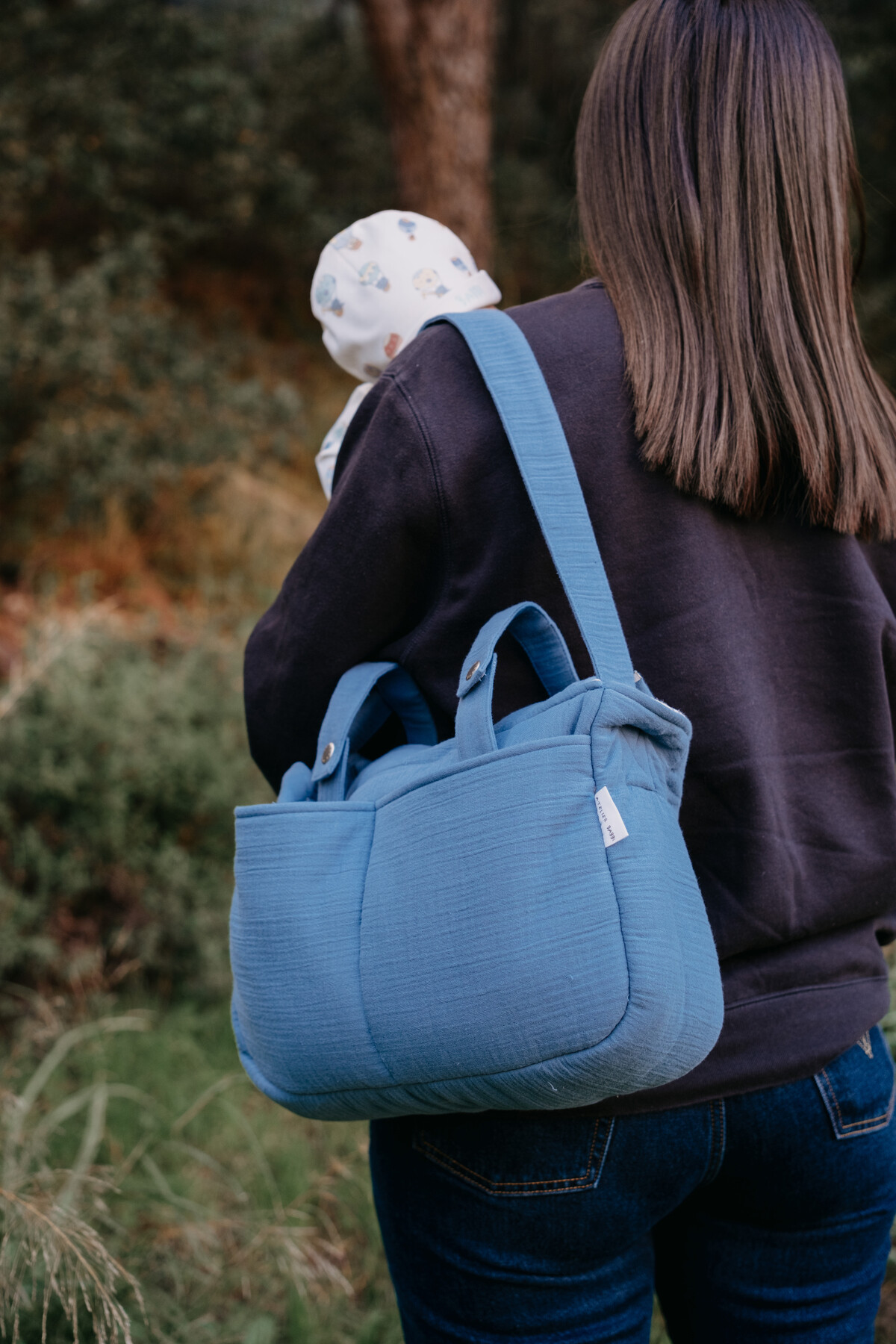 Muslin Mother Bag  - Ribbon / Indigo