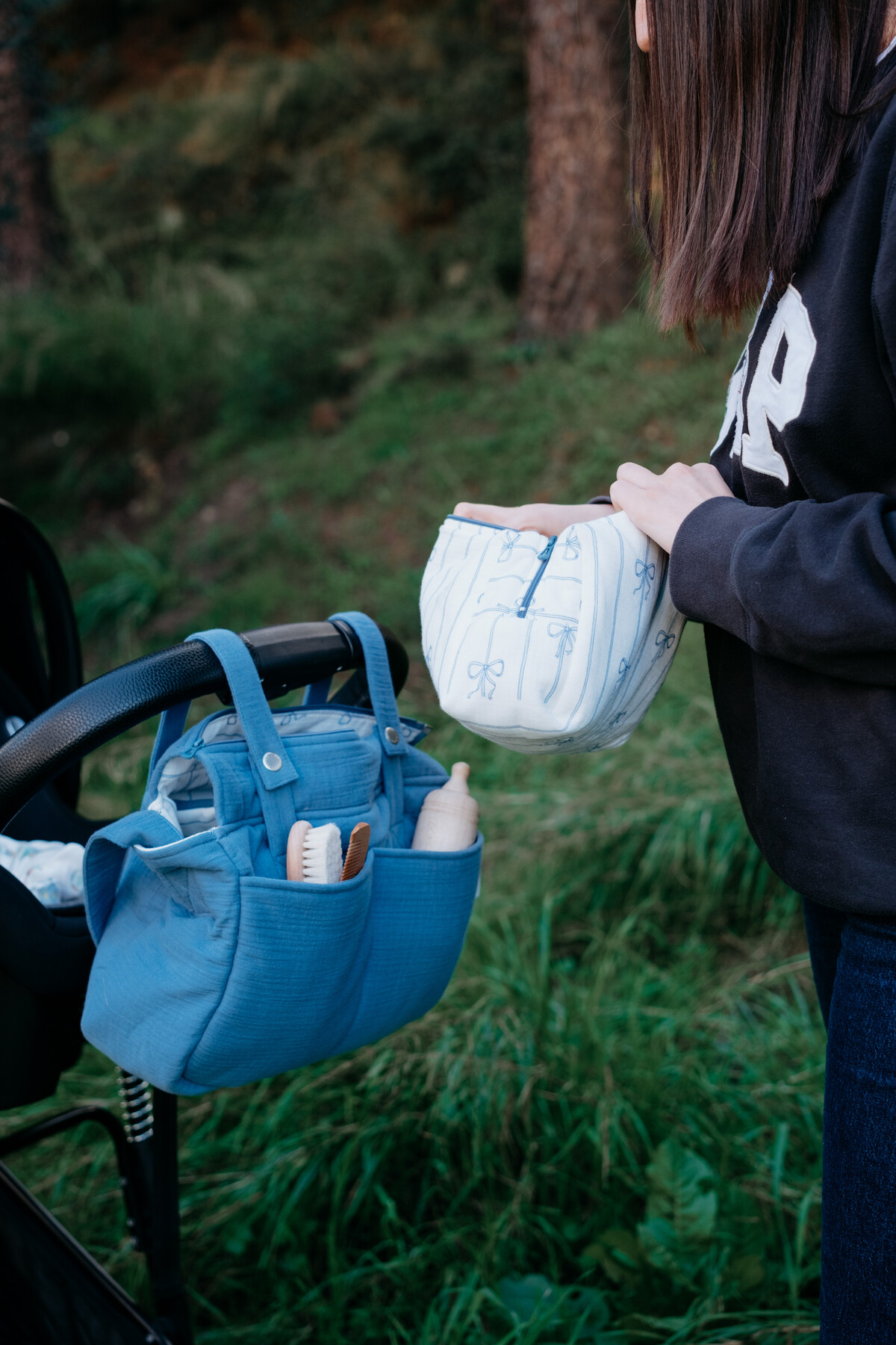 Muslin Mother Bag  - Ribbon / Indigo