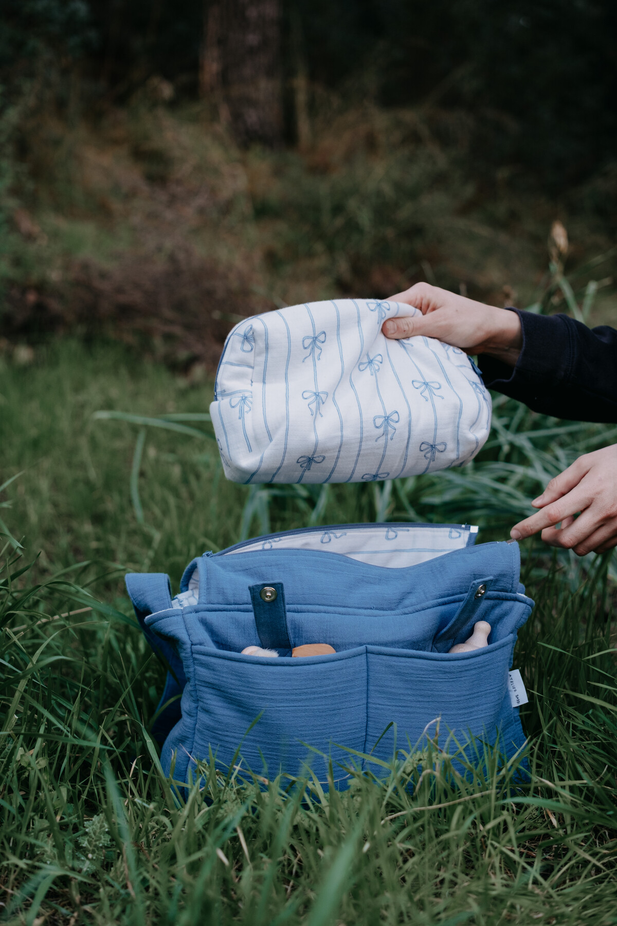 Muslin Mother Bag  - Ribbon / Indigo