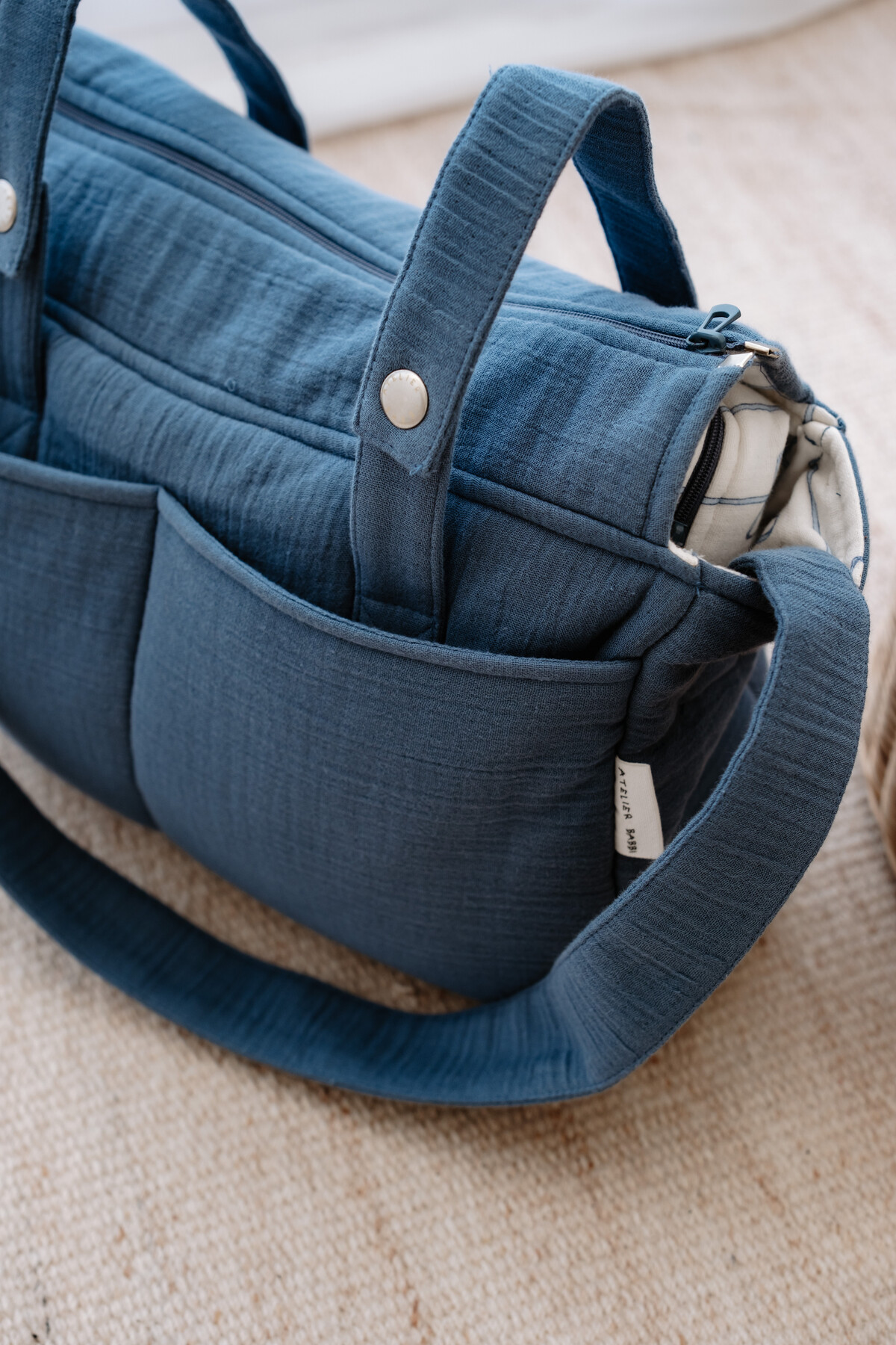 Muslin Mother Bag  - Ribbon / Indigo
