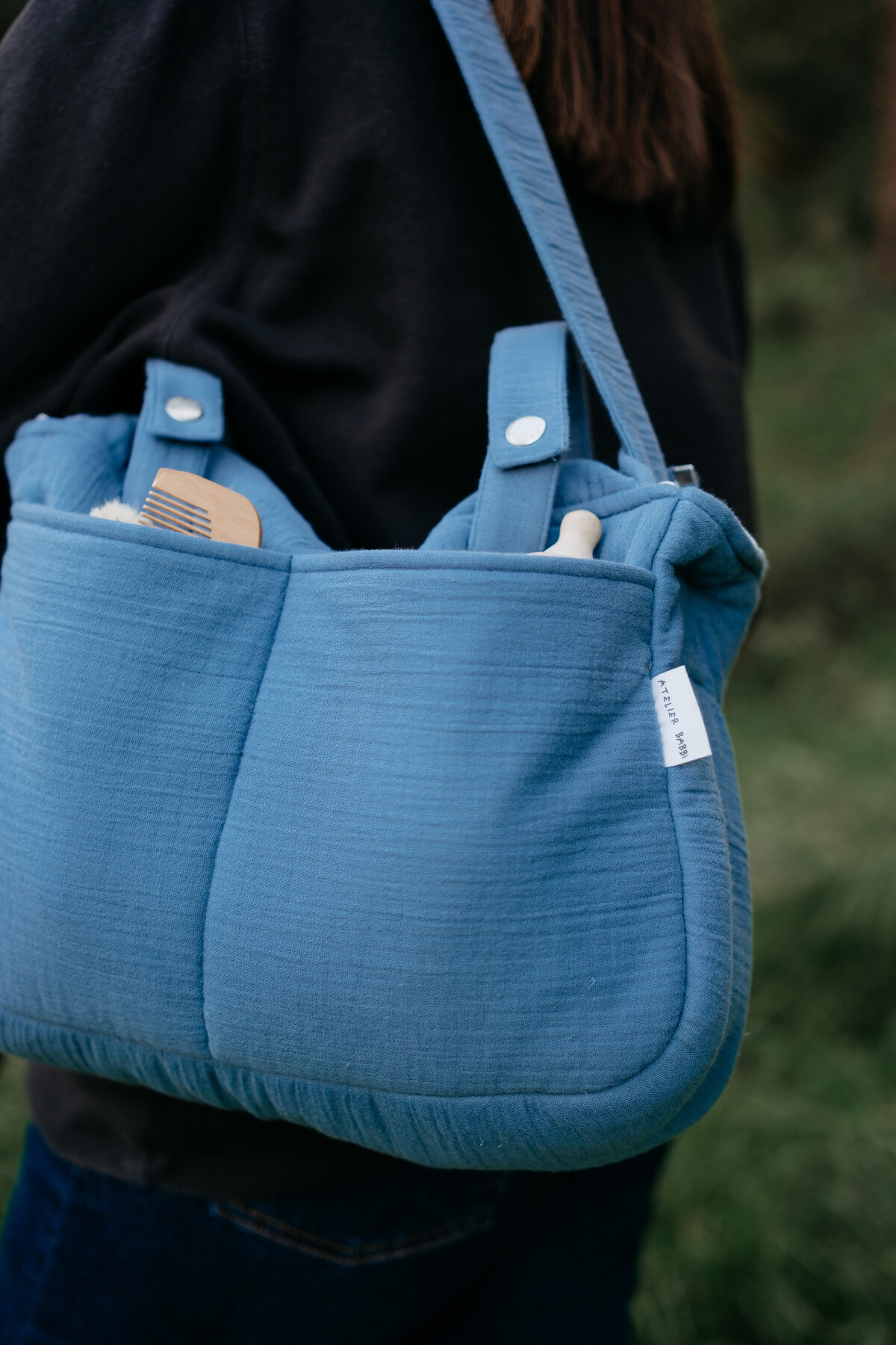 Muslin Mother Bag  - Ribbon / Indigo