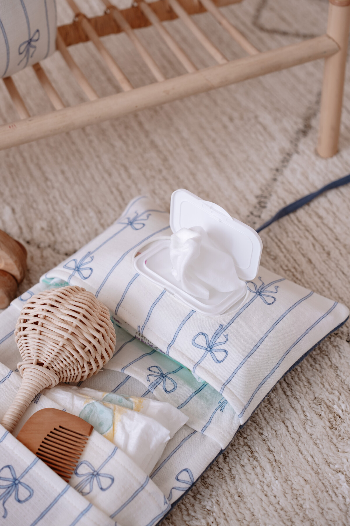 Wet Wipes & Diaper Bag - Ribbon / Blue