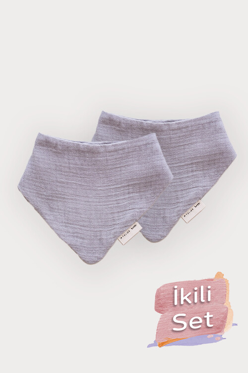 2Li Müslin Bebek Önlük Seti - Gri