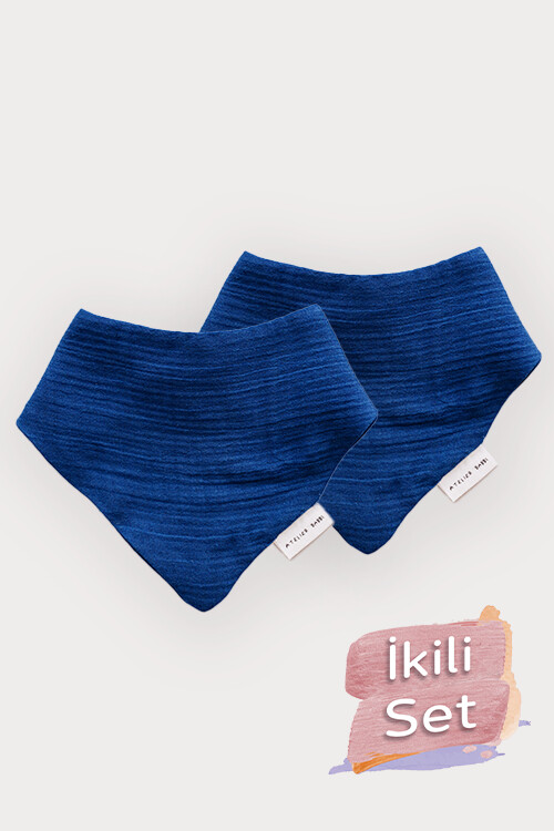 2Li Müslin Bebek Önlük Seti - Lacivert