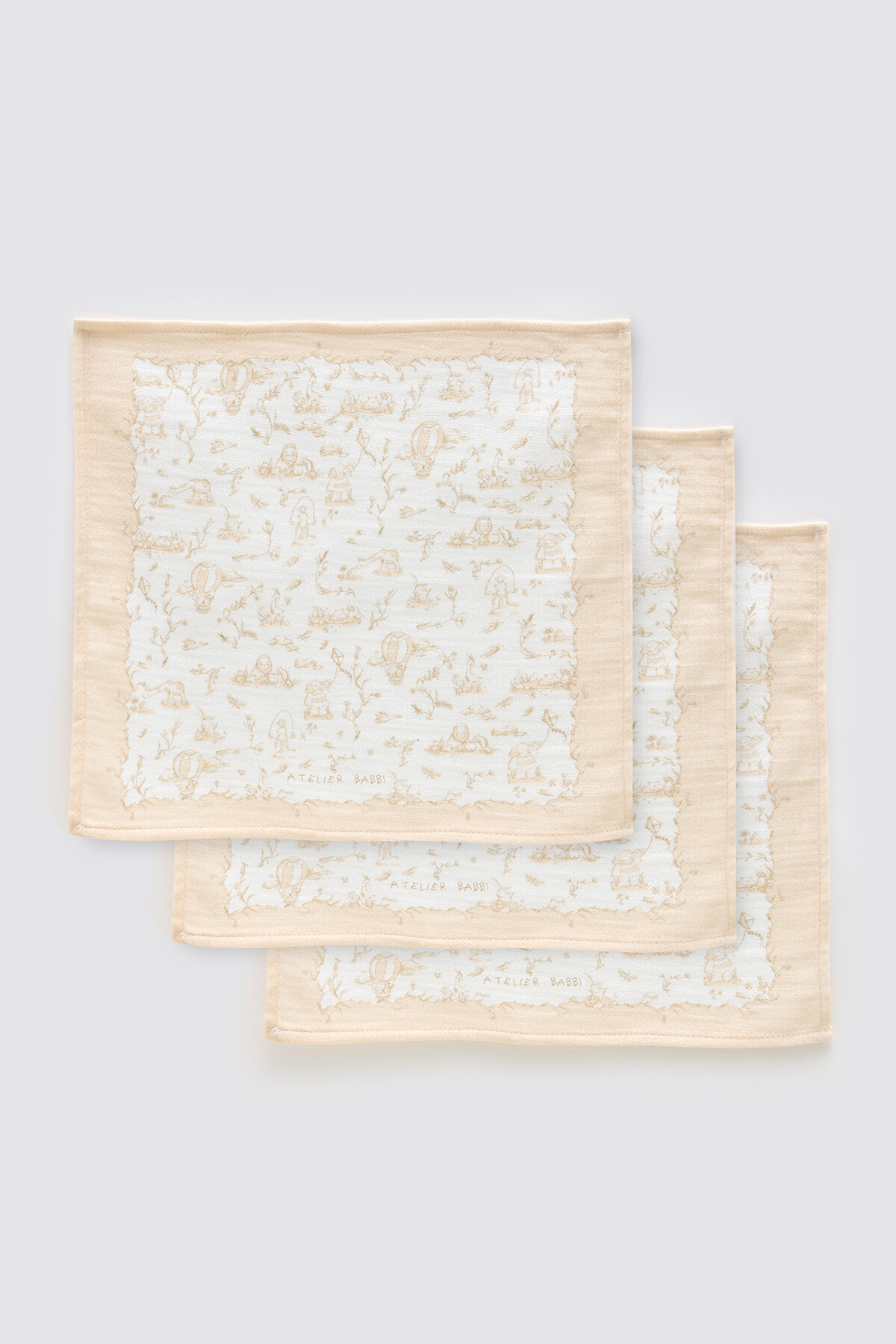 Mouth Cloth Set - 3 Piece / Toile De Jouy - Beige