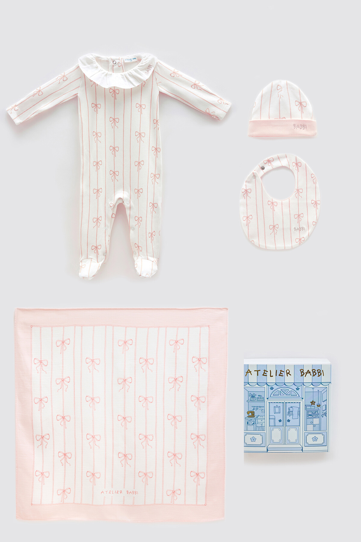 NEWBORN SET (4-PIECE) - RIBBON/PINK