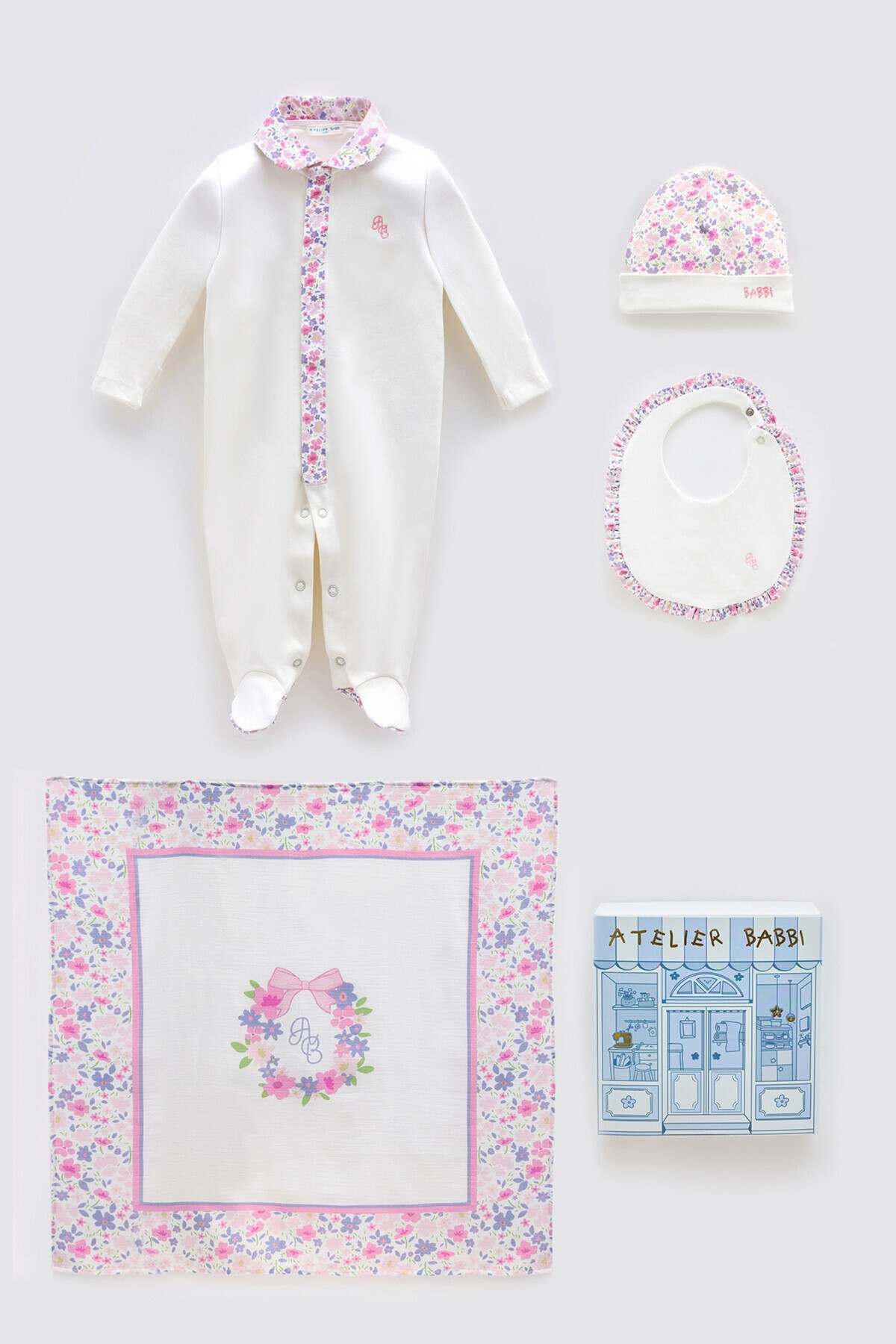 NEWBORN SET (4-PIECE) - TINY FLOWERS / PINK