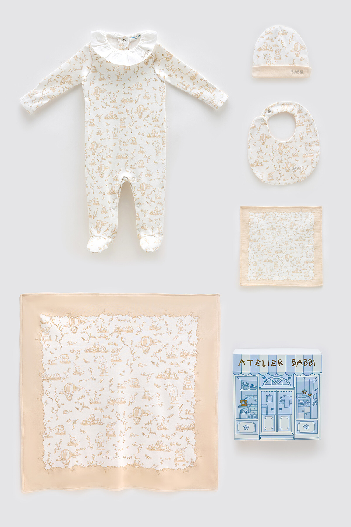 Newborn Set (5 Piece) - Toile De Jouy/Beige