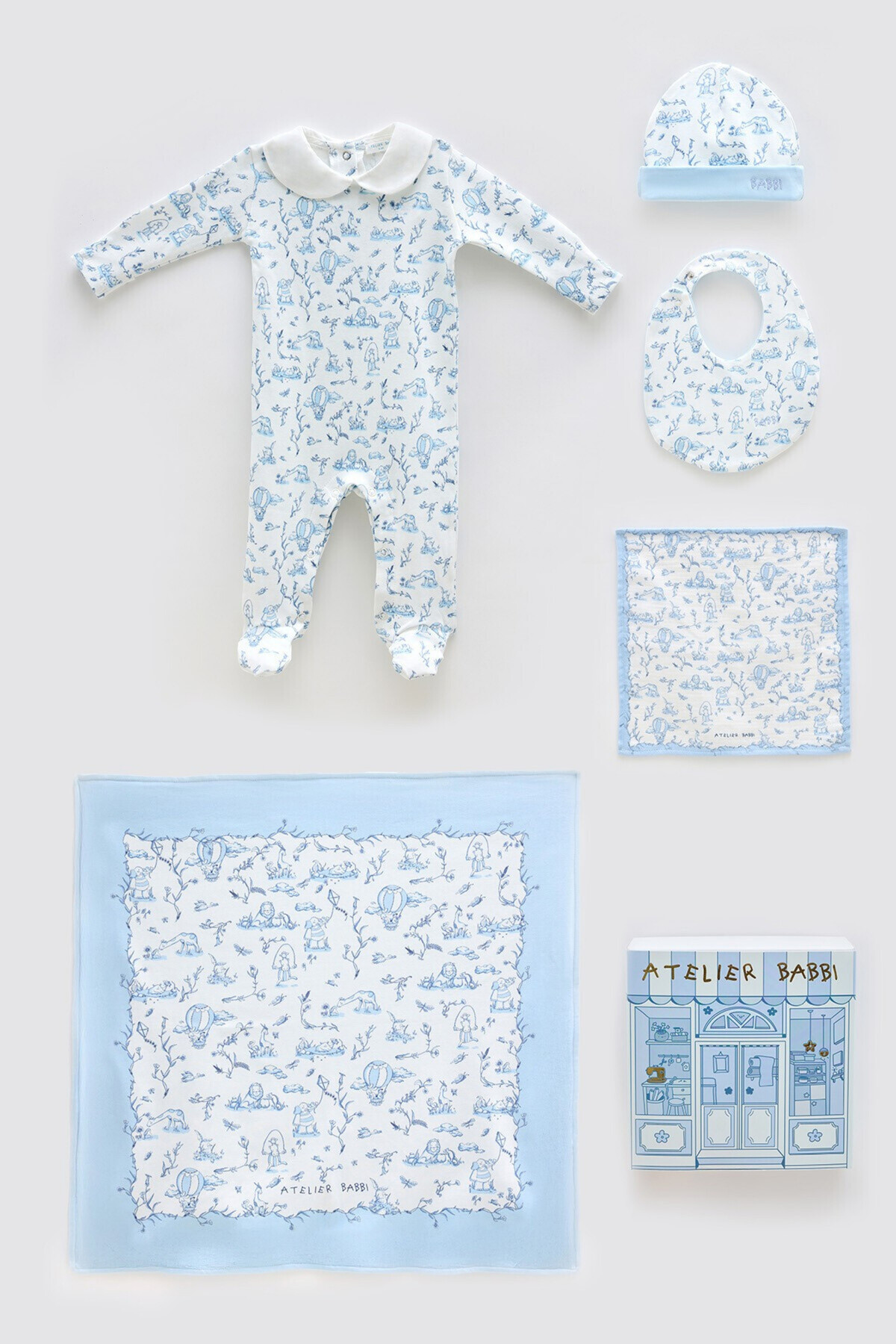 Newborn Set (5 Piece) - Toile De Jouy / Blue