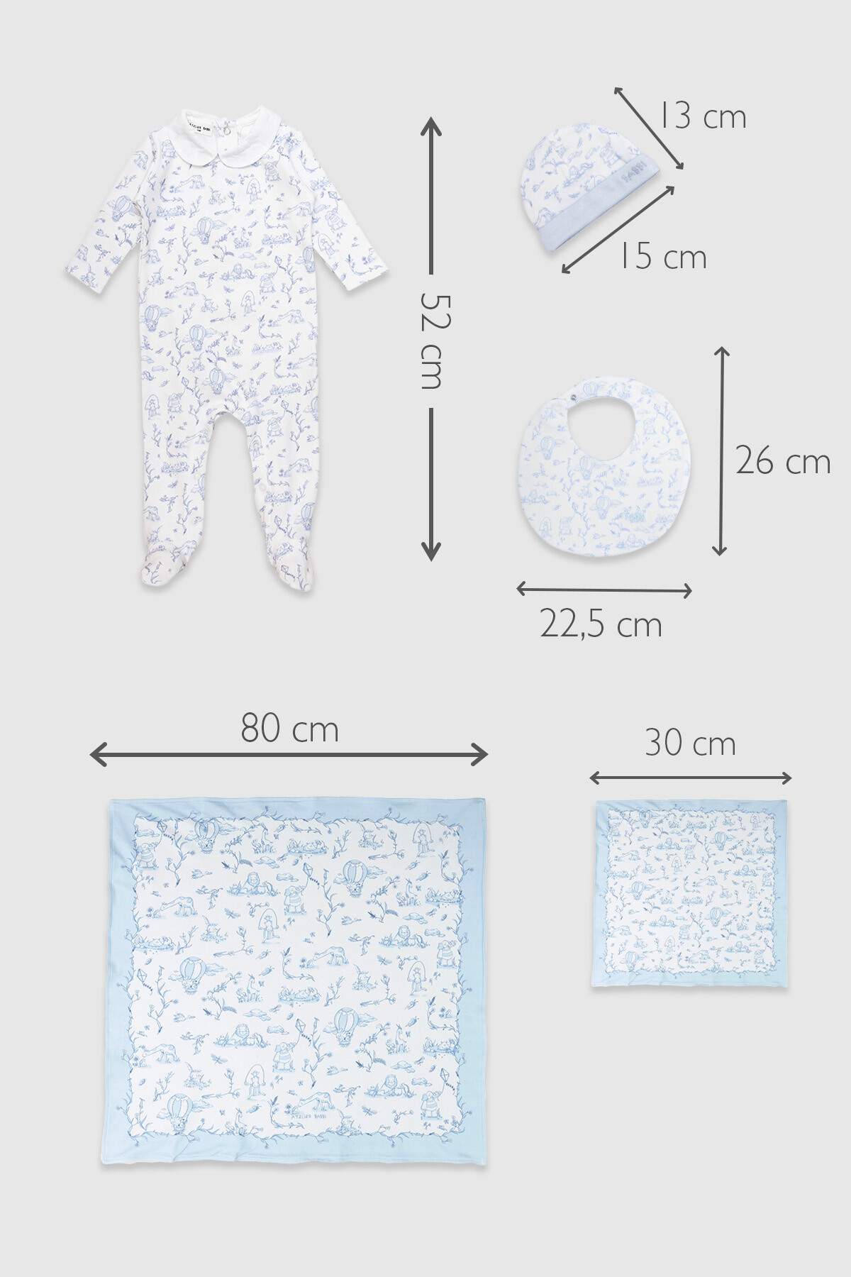 Newborn Set (5 Piece) - Toile De Jouy/Blue