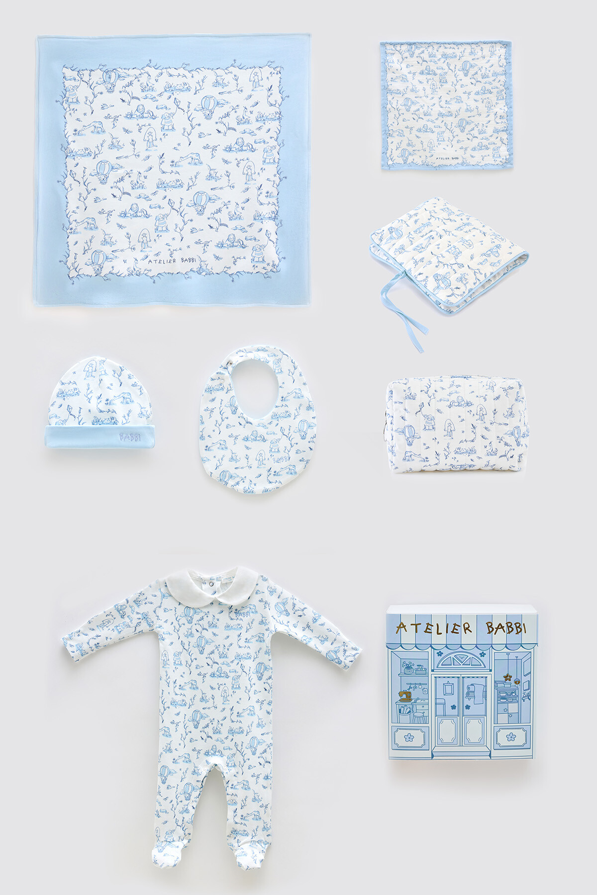 Newborn Set (7 Piece) - Toile De Jouy / Blue