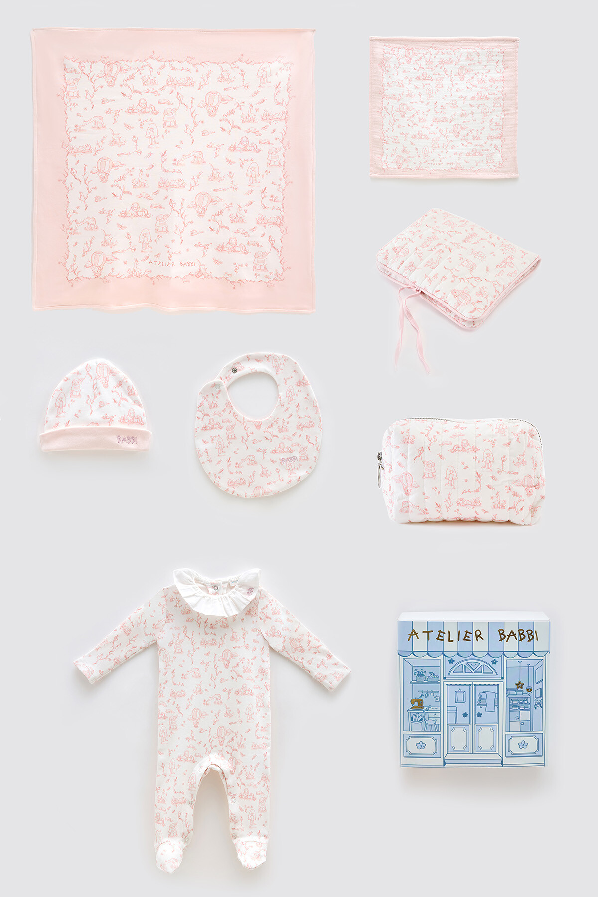 Newborn Set (7 Piece) - Toile De Jouy / Pink