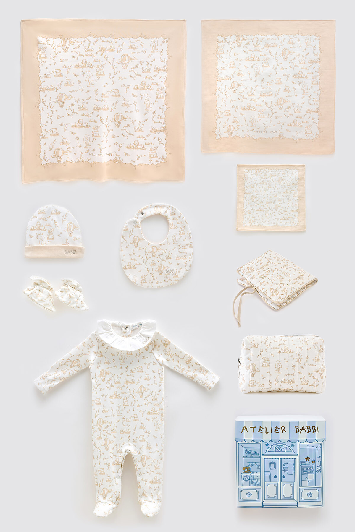 9Lu Yenidoğan Seti - Toile De Jouy / Bej