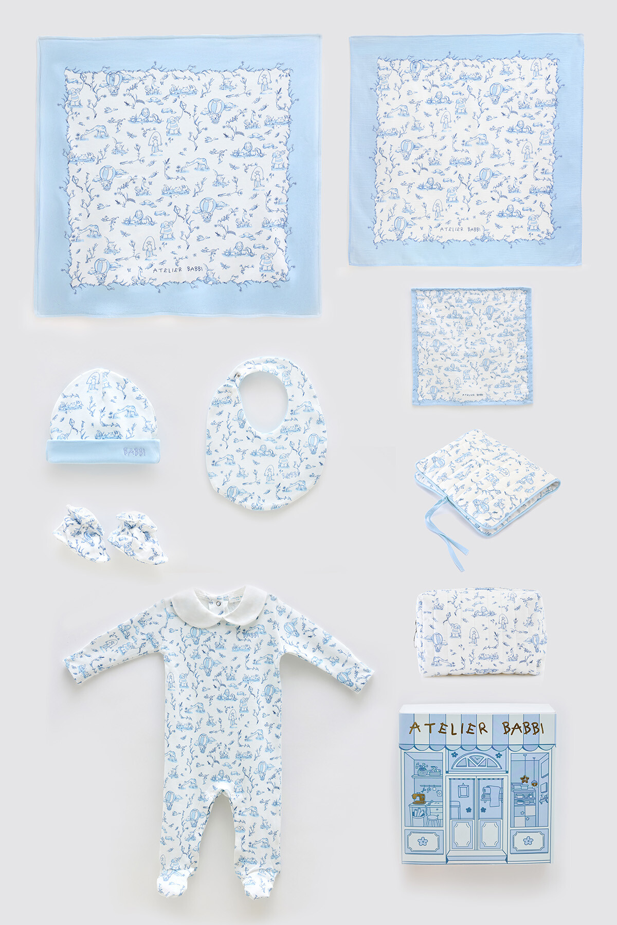 Newborn Set (9 Piece) - Toile De Jouy / Blue