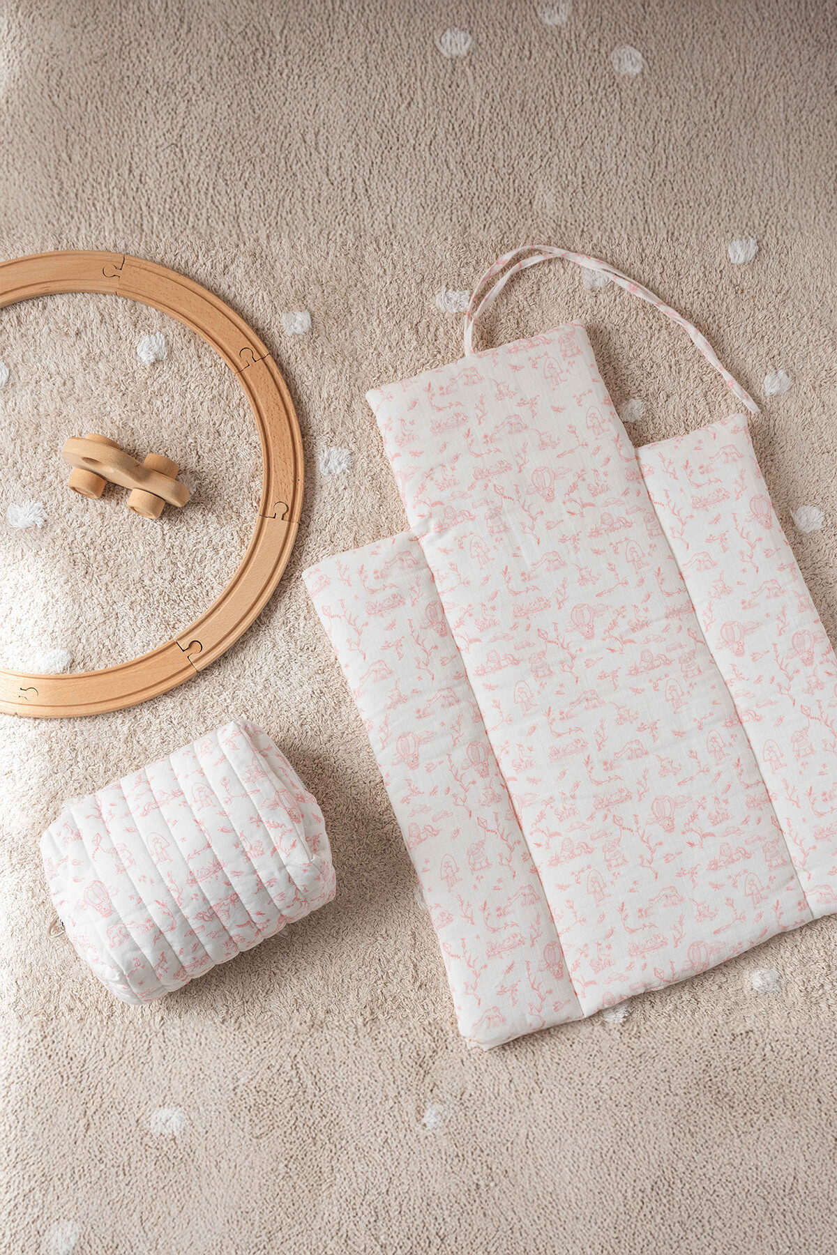 Diaper Changing Set - Toile De Jouy / Pink
