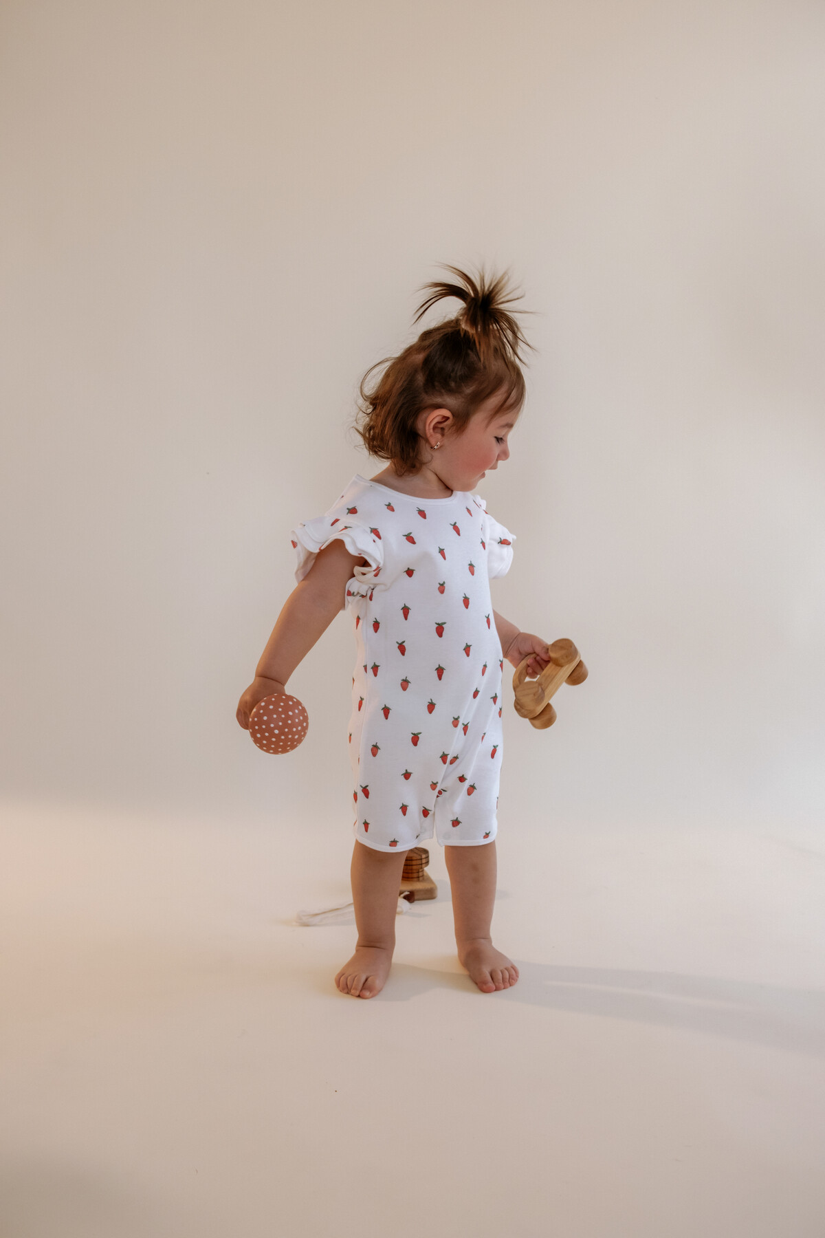 Fırfırlı Bebek Romper - Çilek Desenli