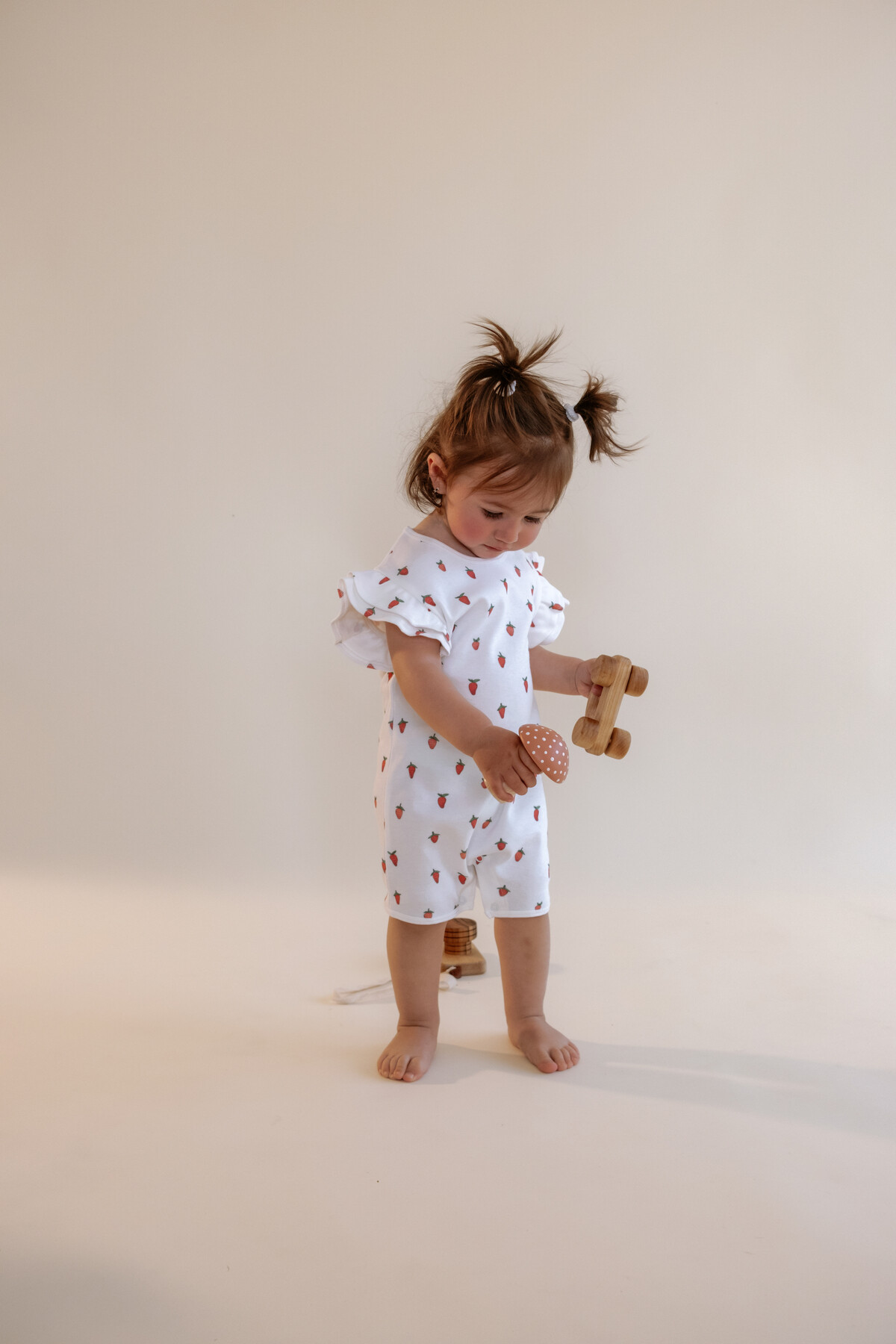 Fırfırlı Bebek Romper - Çilek Desenli