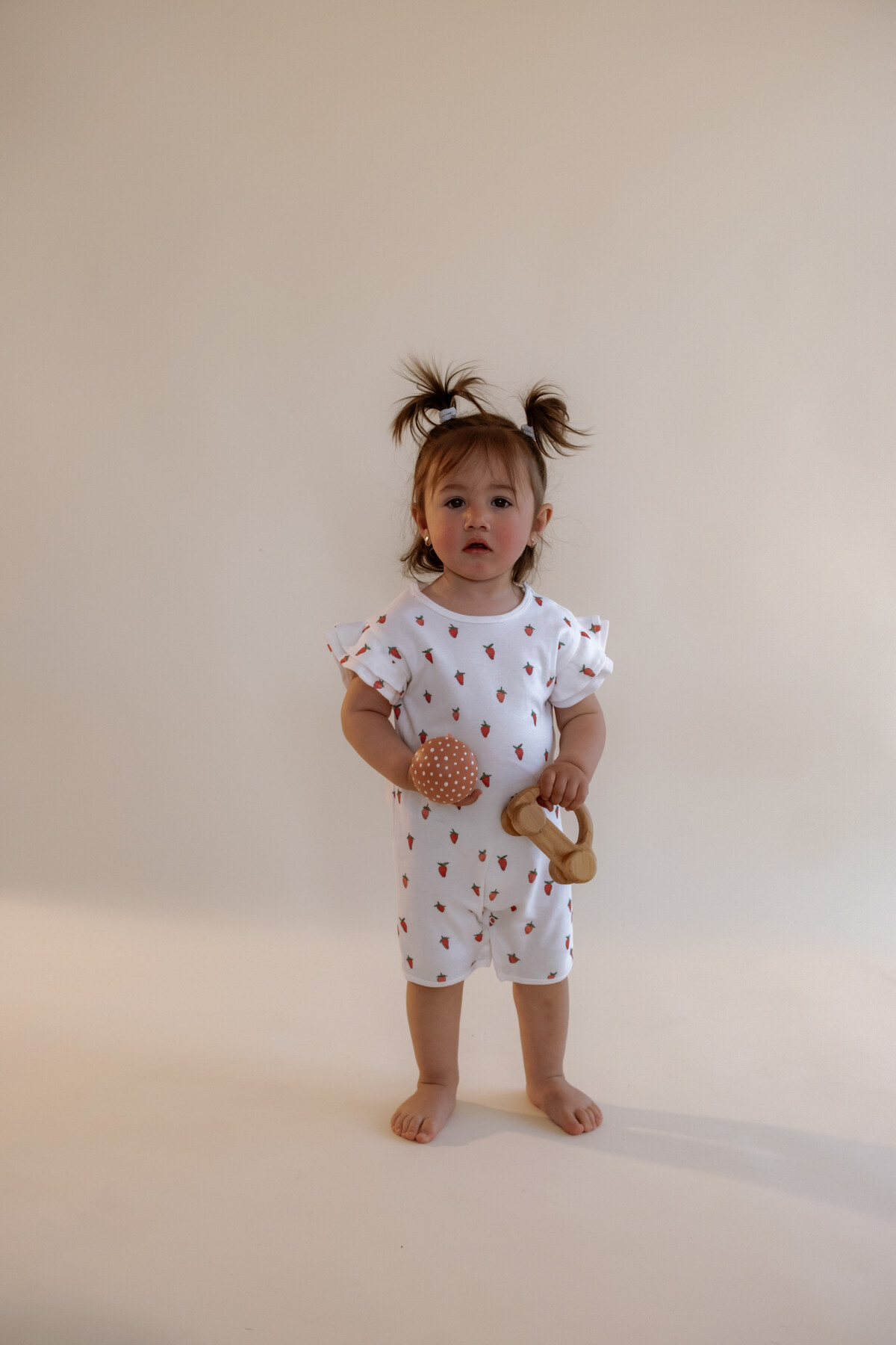 Fırfırlı Bebek Romper - Çilek Desenli