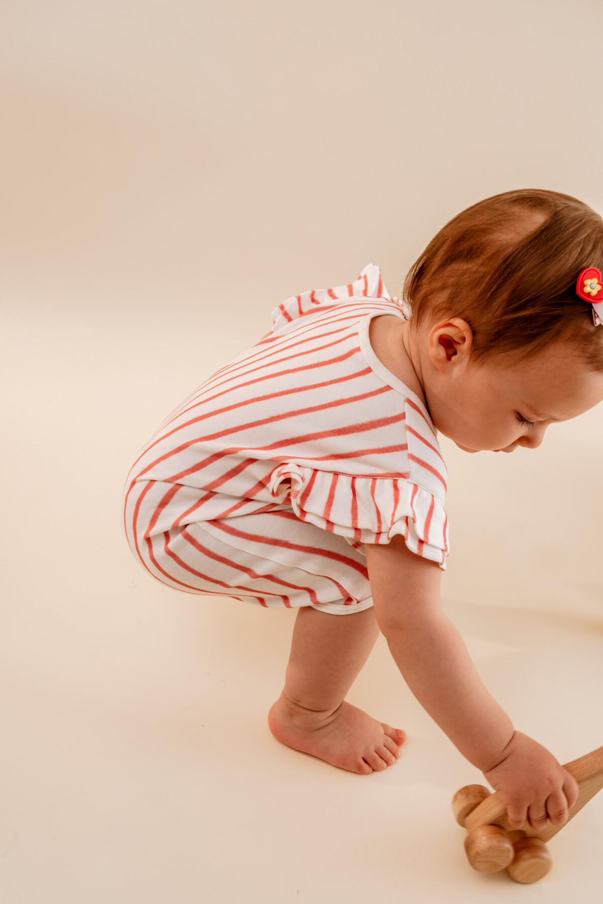 Fırfırlı Bebek Romper - Kırmızı Çizgili