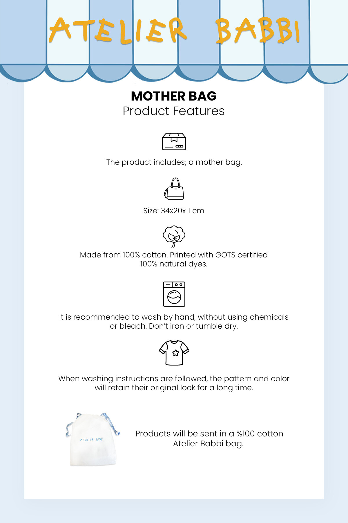 Müslin Anne Çantası - Kurdele / Mavi