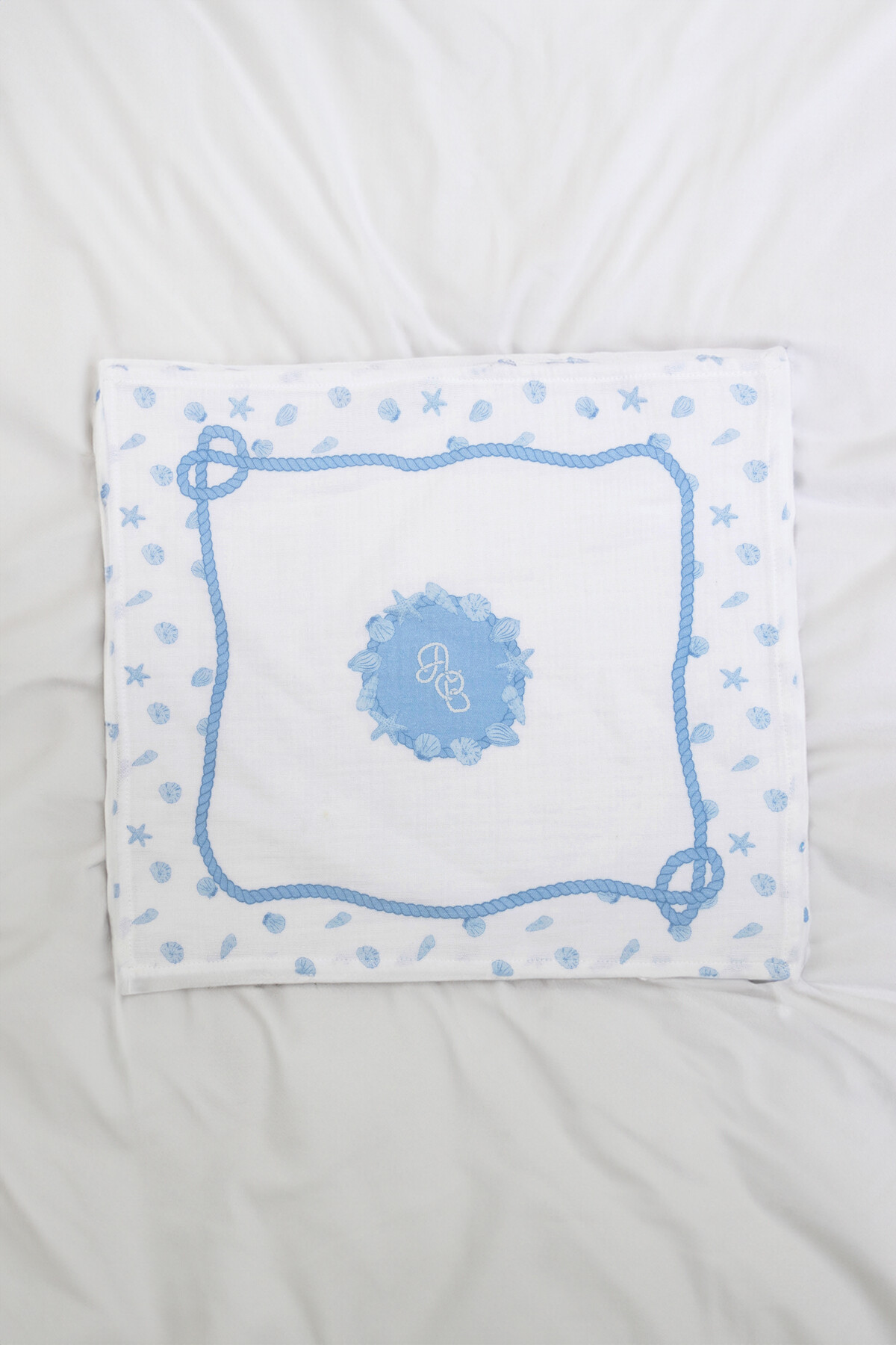 Müslin Bebek Örtüsü Ve 3’Lü Ağız Bezi Seti - Deniz Kabukları