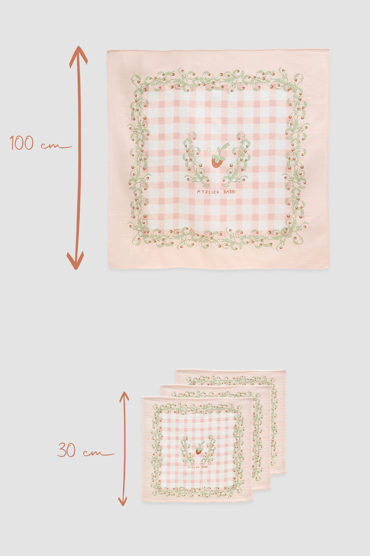 Müslin Bebek Örtüsü Ve 3’Lü Ağız Bezi Seti - Çilek