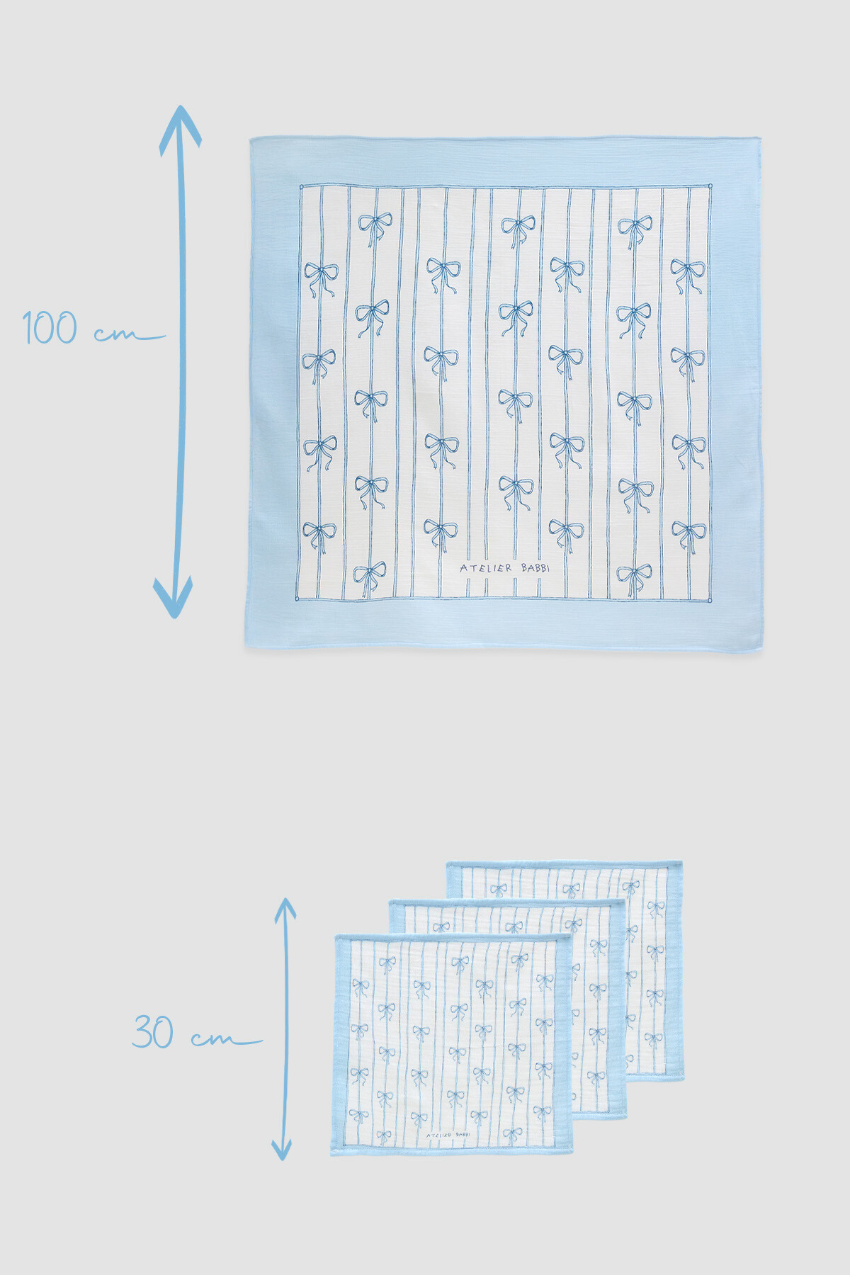 Muslin Swaddle and 3 Piece Mouth Cloth Set - Ribbon / Blue