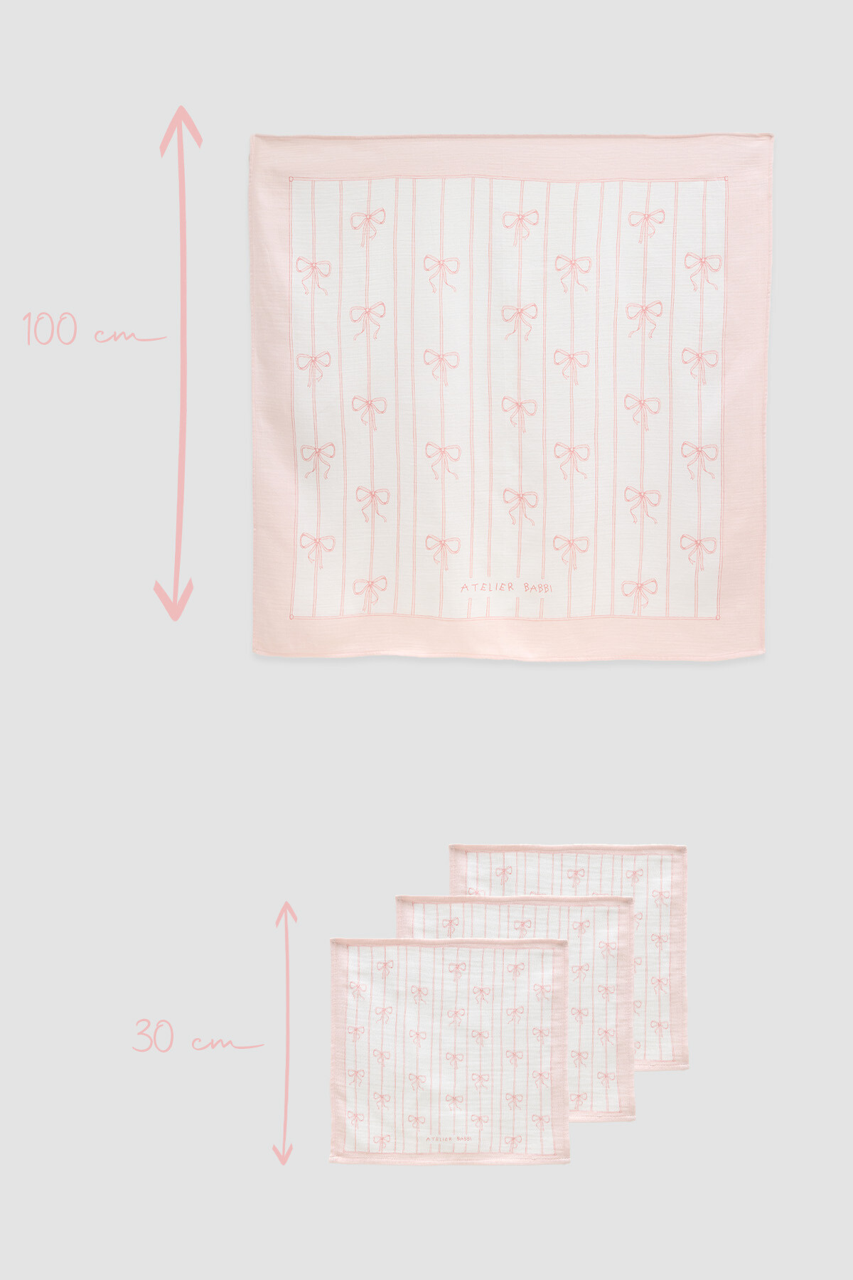 Müslin Bebek Örtüsü Ve 3’Lü Ağız Bezi Seti - Kurdele / Pembe