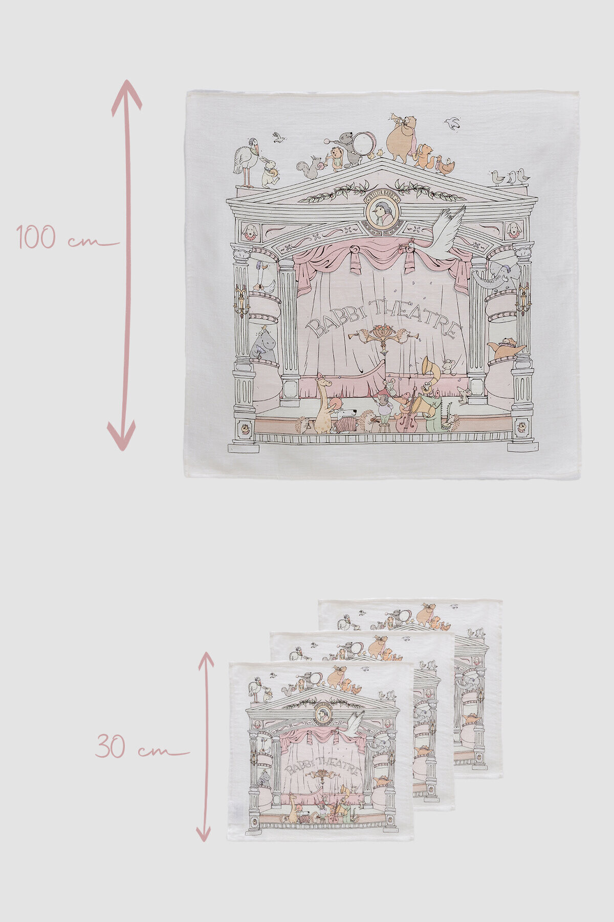 Muslin Swaddle and 3 Piece Mouth Cloth Set - Theatre / Pink