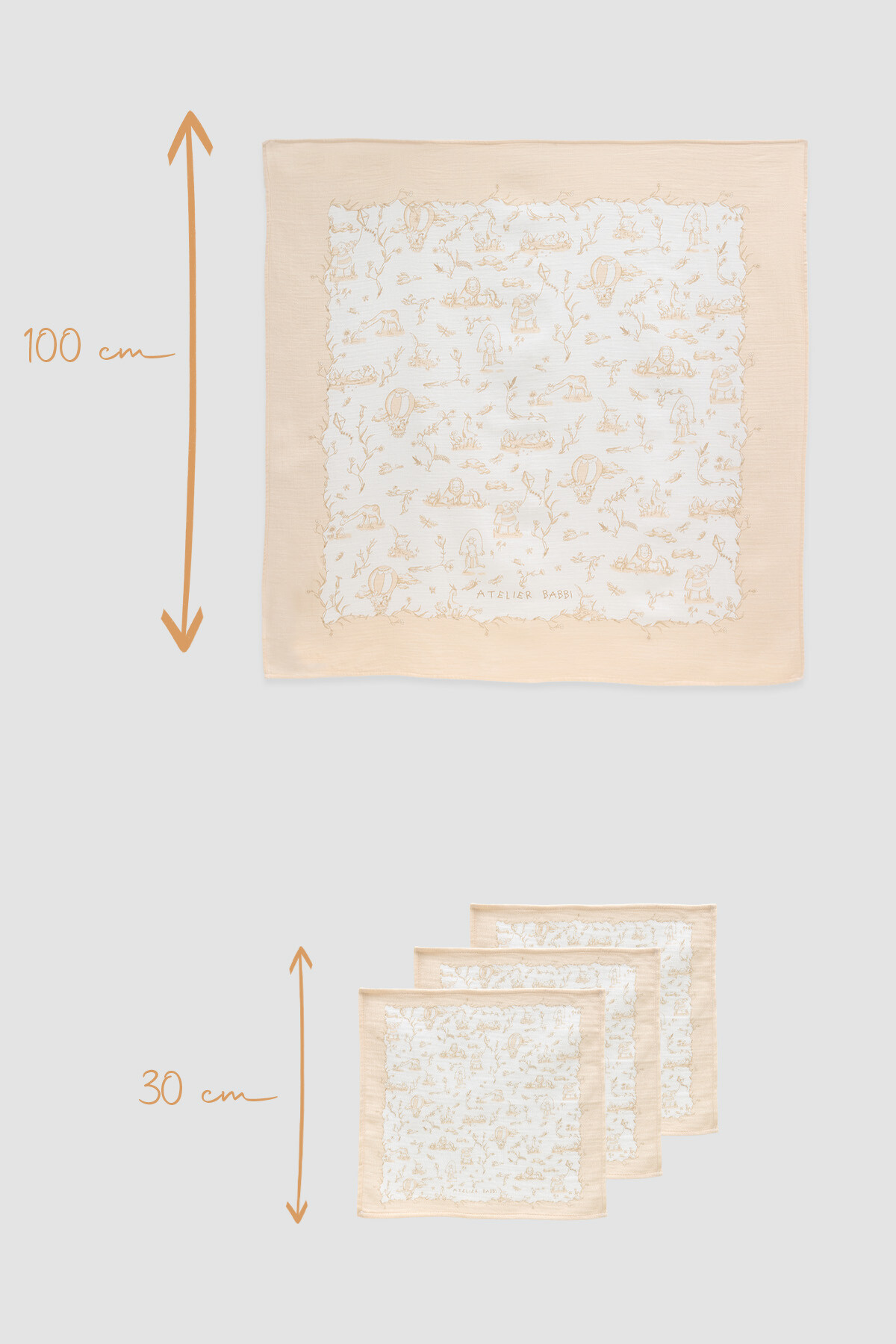 Muslin Swaddle and 3 Piece Mouth Cloth Set - Toile de Jouy / Beige