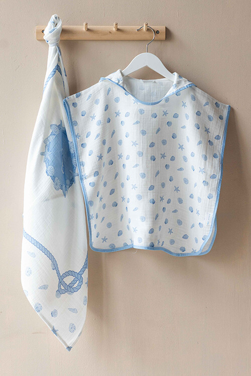 Poncho & Muslin Cover Set - Sea Shells
