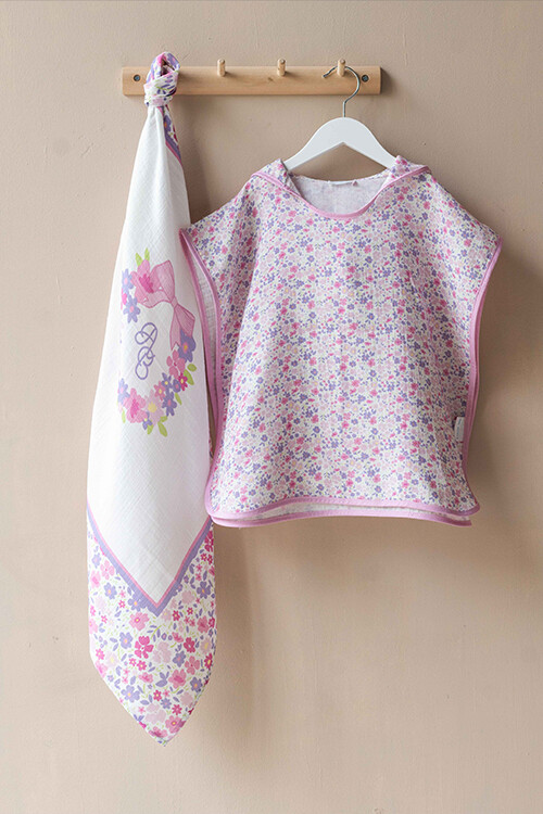 Poncho & Muslin Cover Set - Tiny Flowers / Pink