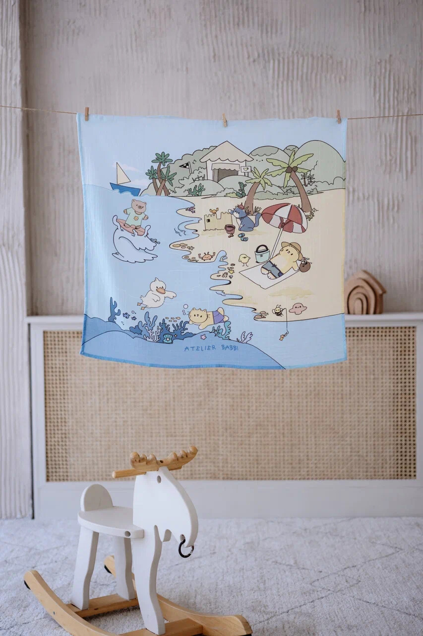 Poncho & Muslin Cover Set - Beach / Girl