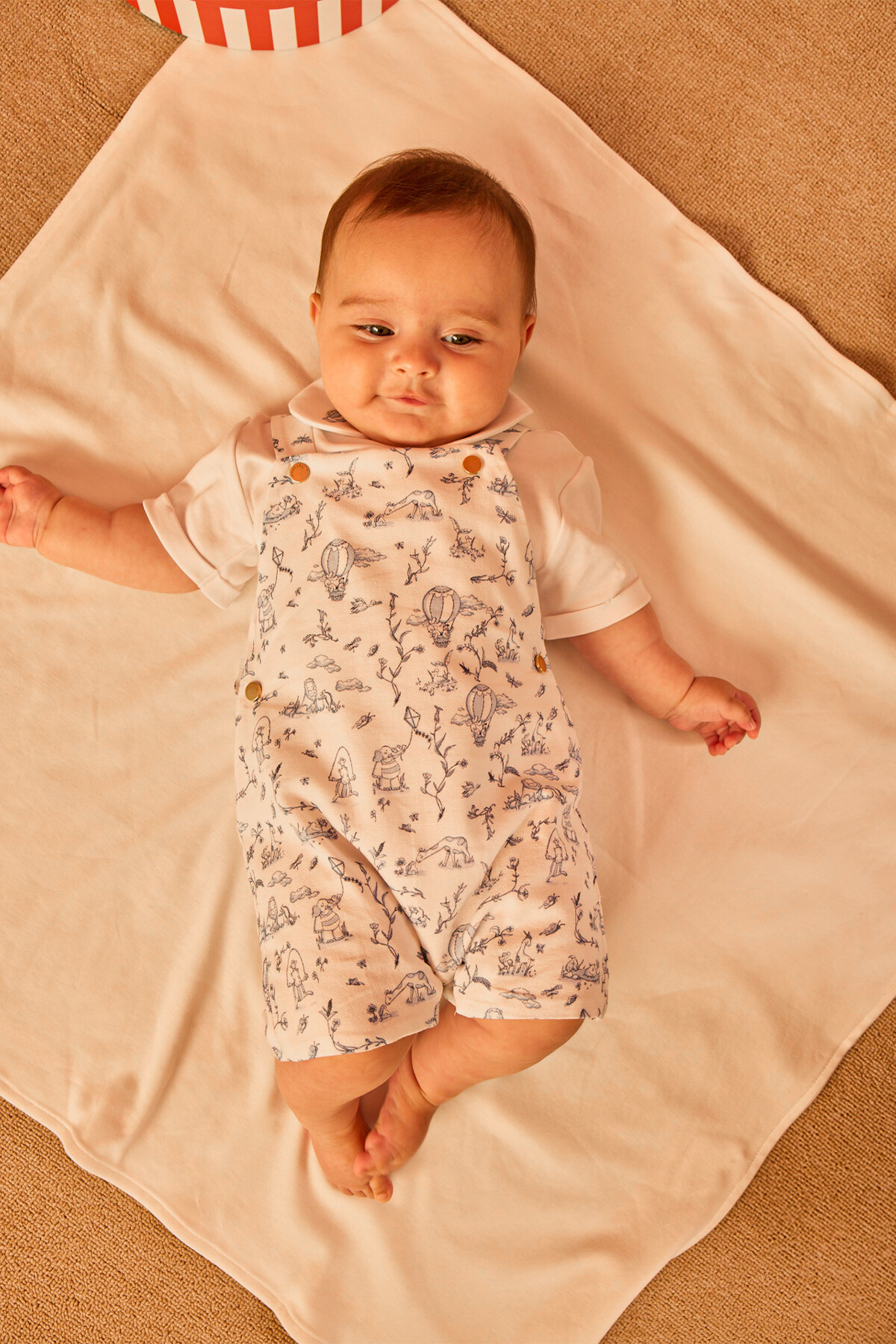 Salopet & Nakışlı Body Seti - Toile De Jouy / Mavi