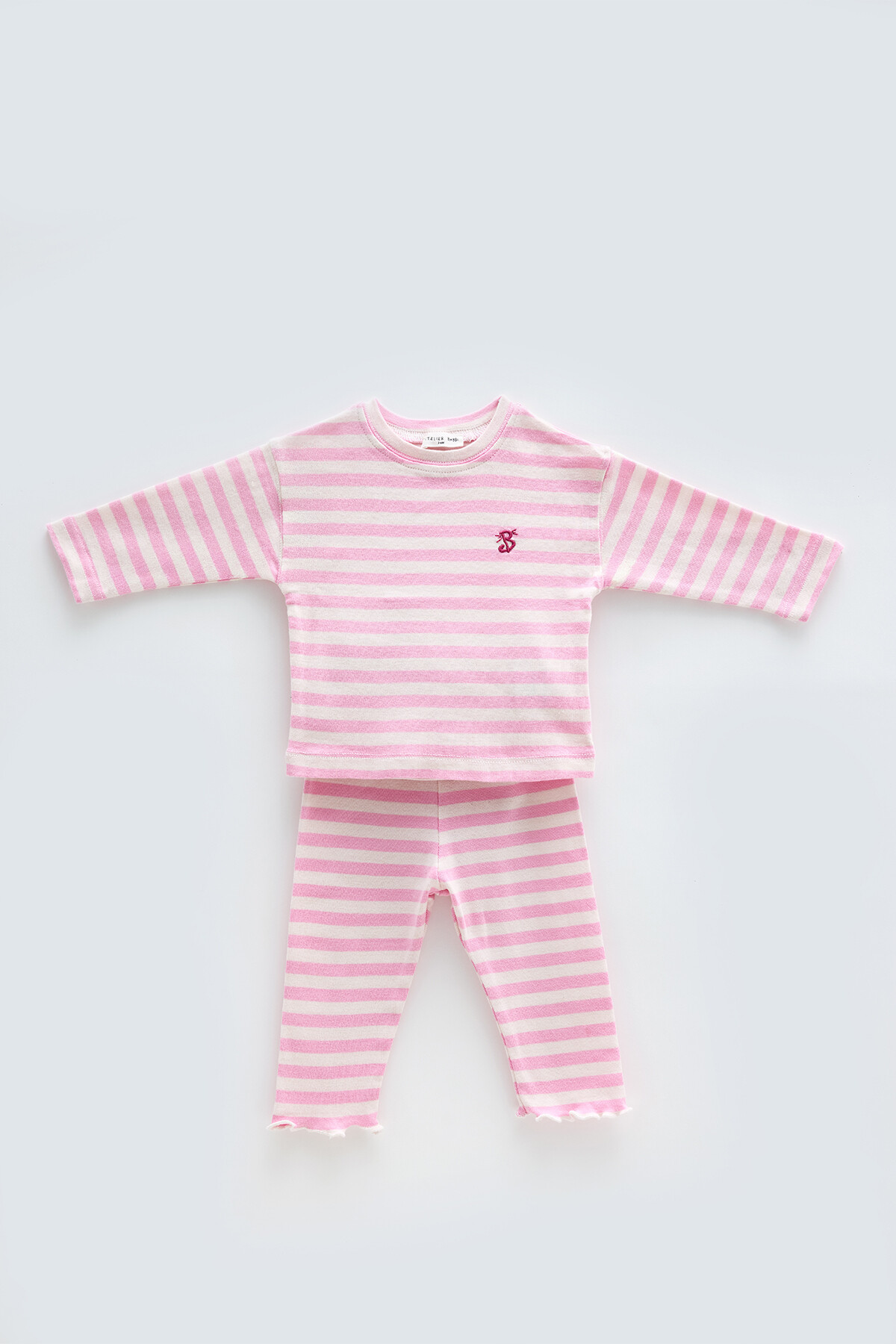 Uzun Kollu T-Shirt & Pantolon Seti - Pembe Çizgili