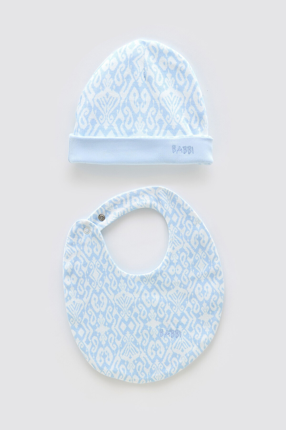 Newborn Bib & Hat Set - Ikat / Blue
