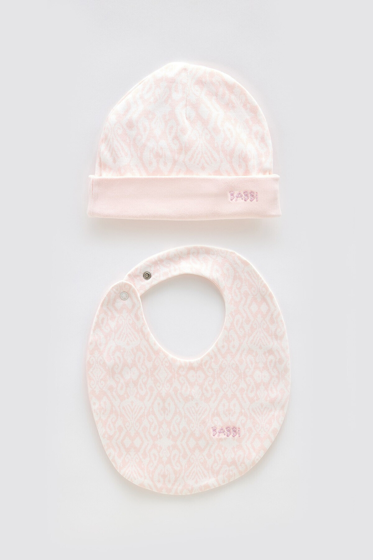 Newborn Bib & Hat Set - Ikat / Pink
