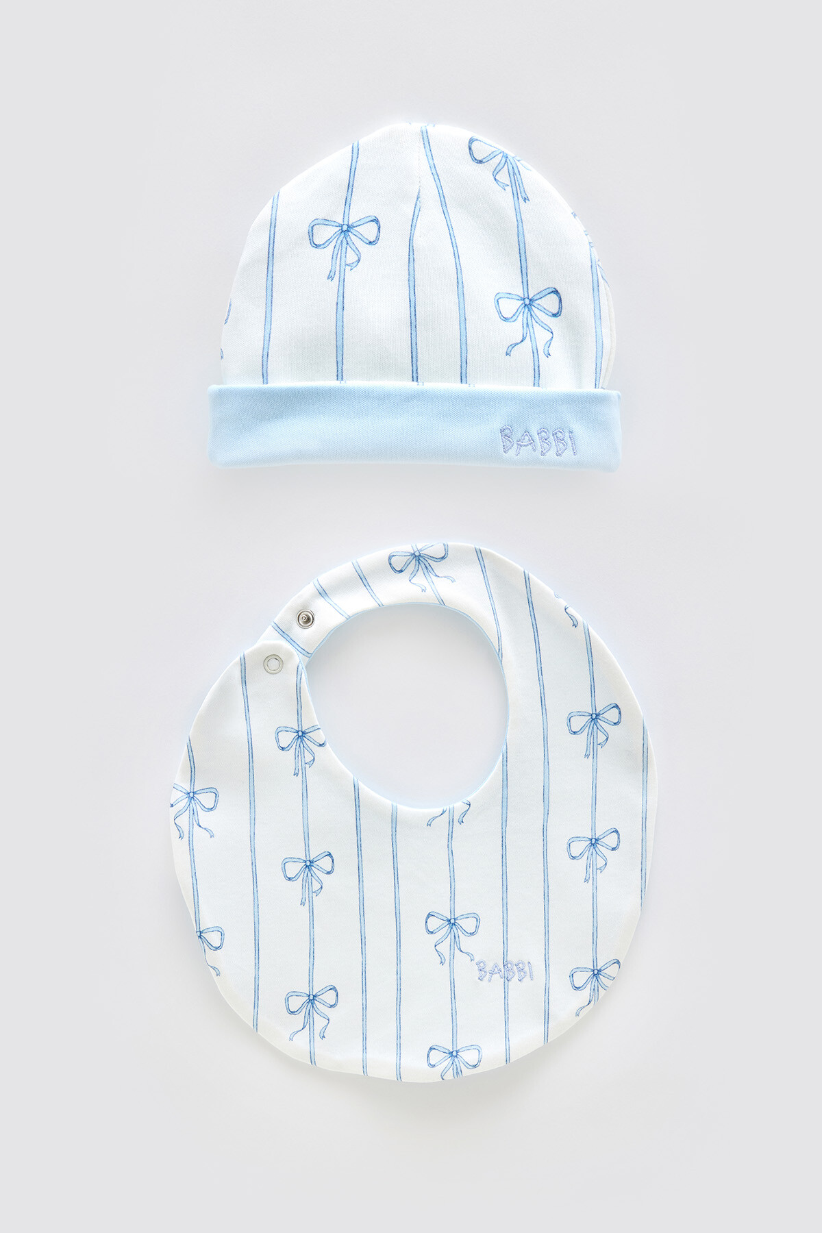 Newborn Bib & Hat Set - Ribbon/Blue